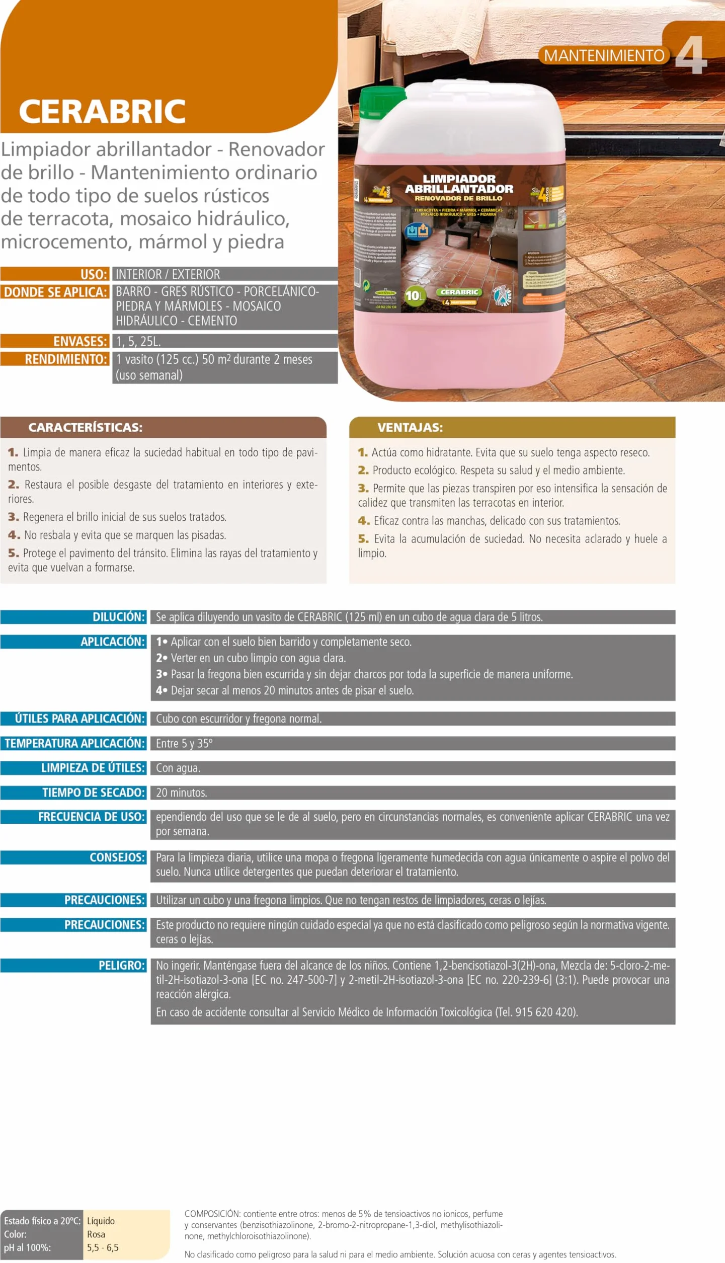Monestir - Cerabric Limpiador Abrillantador Renovador Brillo - 10 Litros