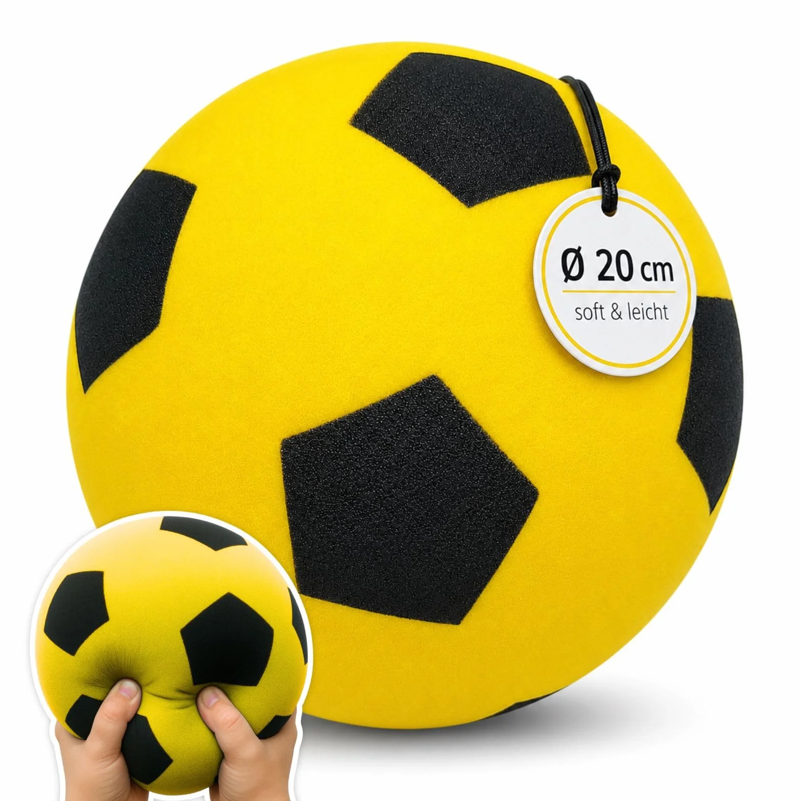 alldoro 63103 Balón de Espuma 20 cm Amarillo Fútbol para Niños 18 Meses