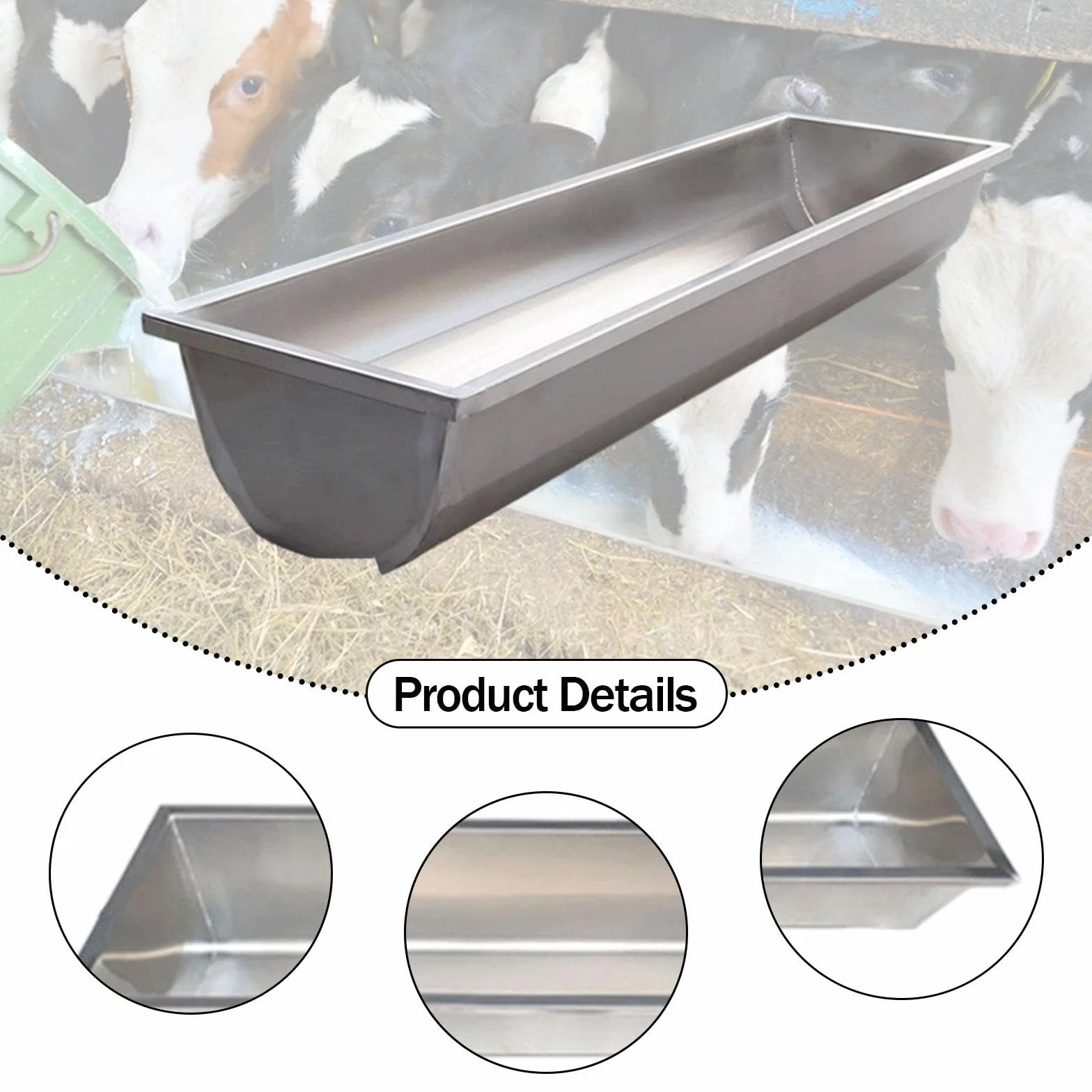 perfk Comedero y Bebedero de Acero Inoxidable, Engrosado y fácil de Limpiar, para Cabras, Ciervos, Caballos, Vacas, Cabras y Alpacas.