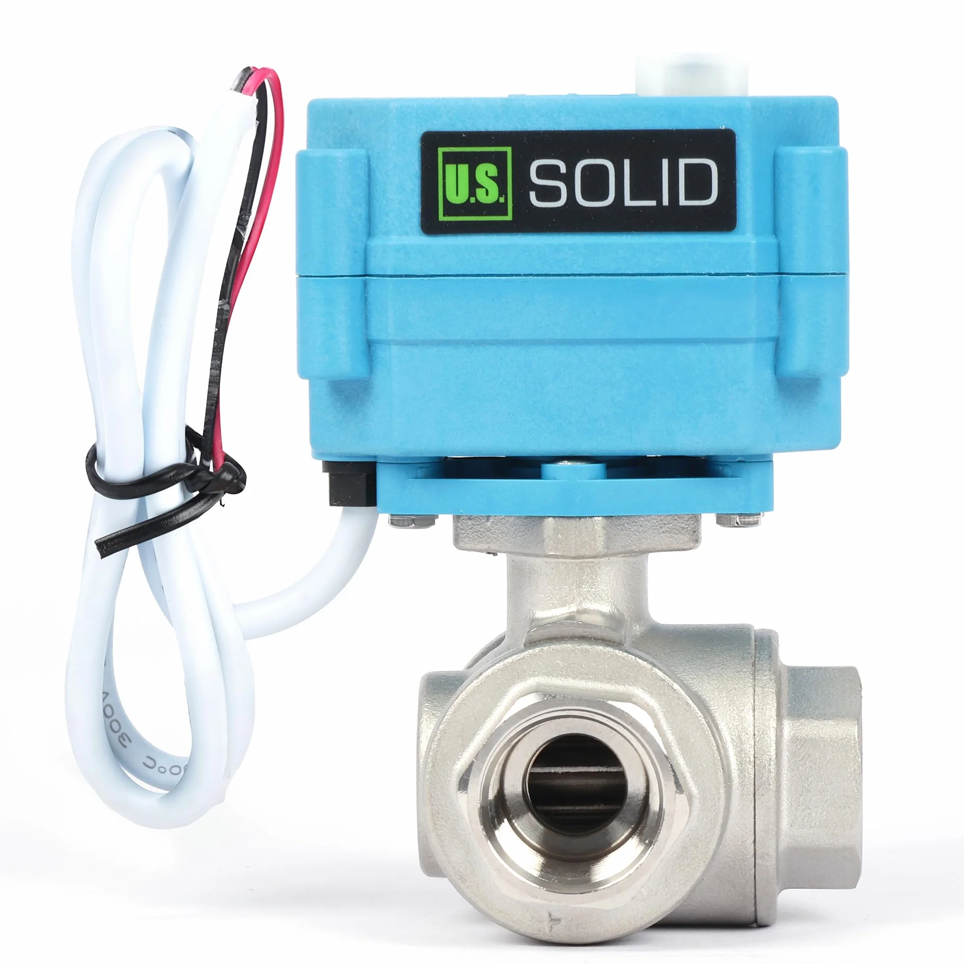 U.S. Solid Válvula motorizada 3 vías acero inoxidable: tipo T - eléctrica válvula con función manual, puerto estándar (1/2", AC110-230V)