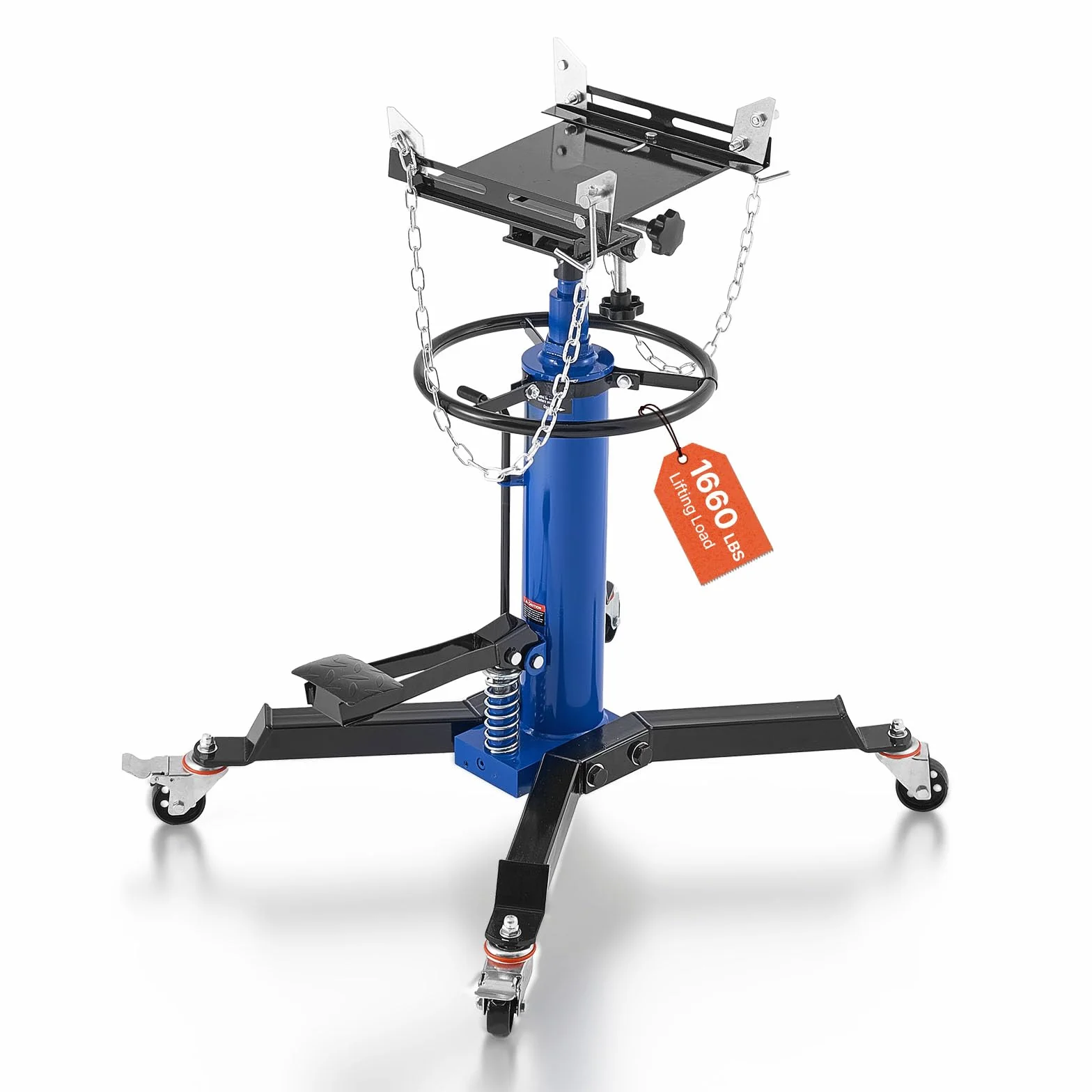 VEVOR Gato Hidráulico de Transmisión para Taller, con Capacidad de Elevación de 750 kg, con Pedal y Rueda Giratoria de 360°, Altura de Elevación de 88-176 cm, para Taller/Garaje, Azul y Negro