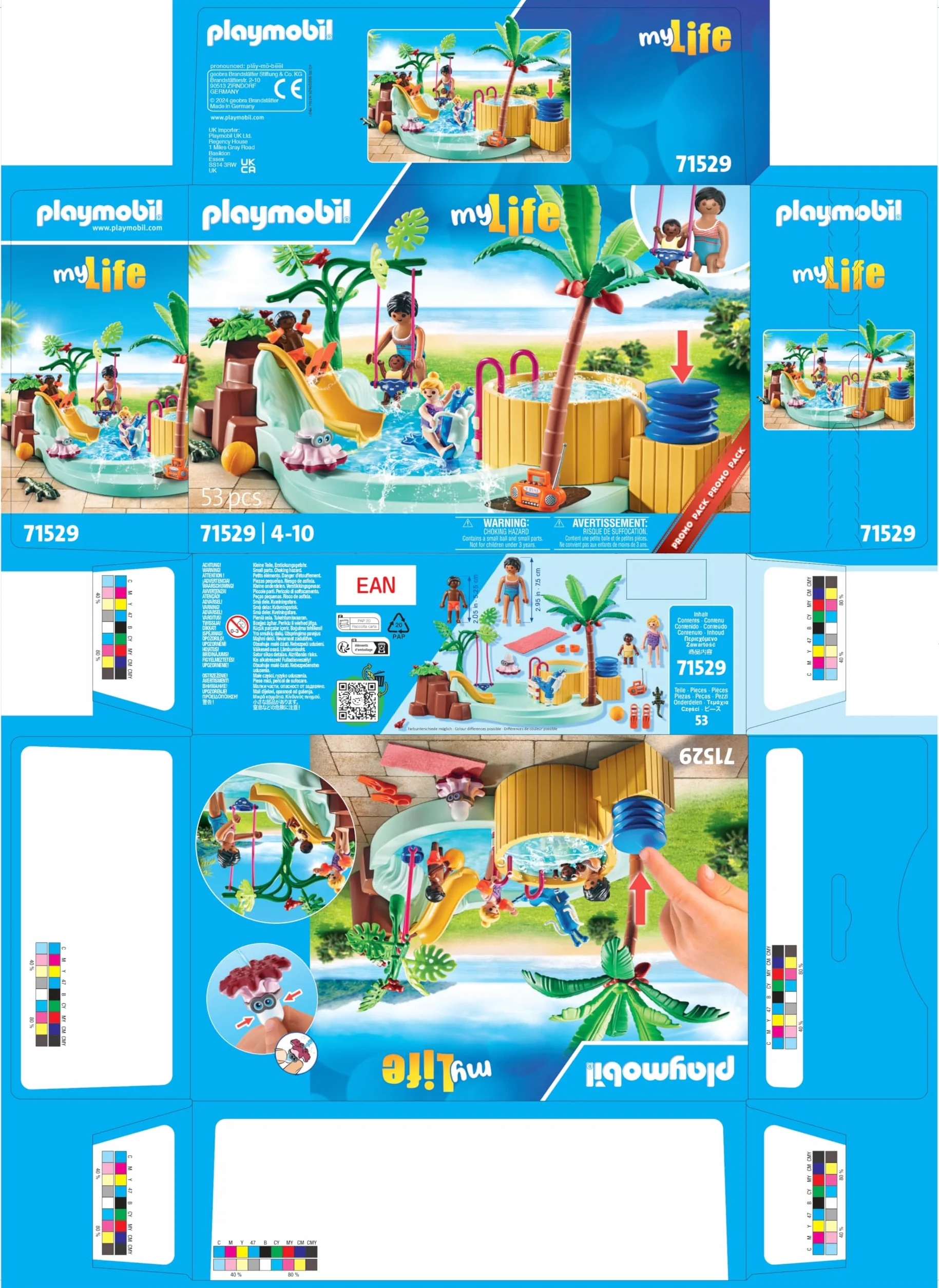 PLAYMOBIL myLife Promo Pack 71529 Piscina Infantil con Jacuzzi, Tobogán de Olas, Balancín y Columpio, Juguetes para niños a Partir de 4 años