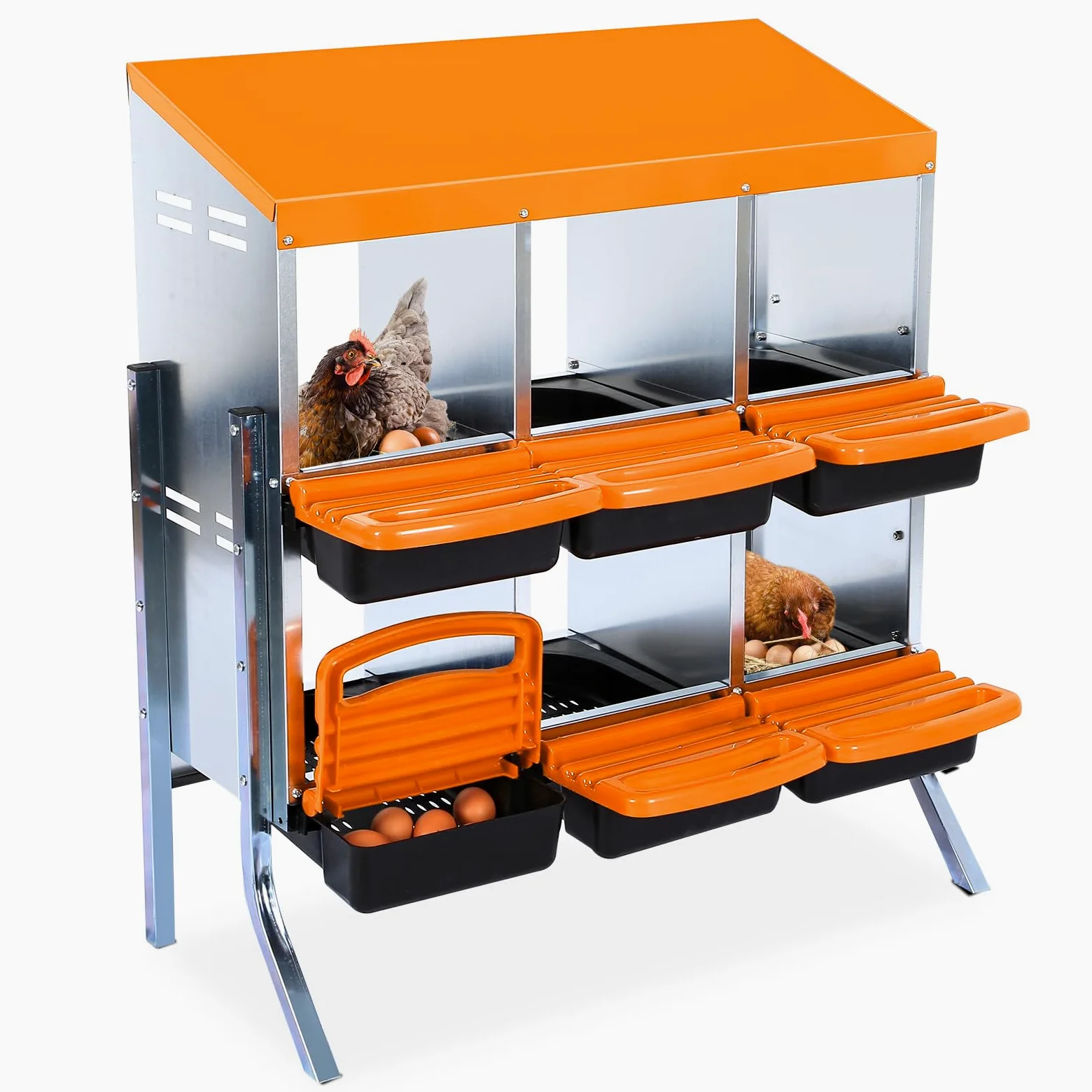 GarveeHome Ponederos gallinas gallinero Exterior, Caja metálica con Ruedas para gallinas, Ideal para Recoger Huevos fácilmente: 6 Compartimentos, Tapa extraíble, ventilada, Muy Resistente gallineros