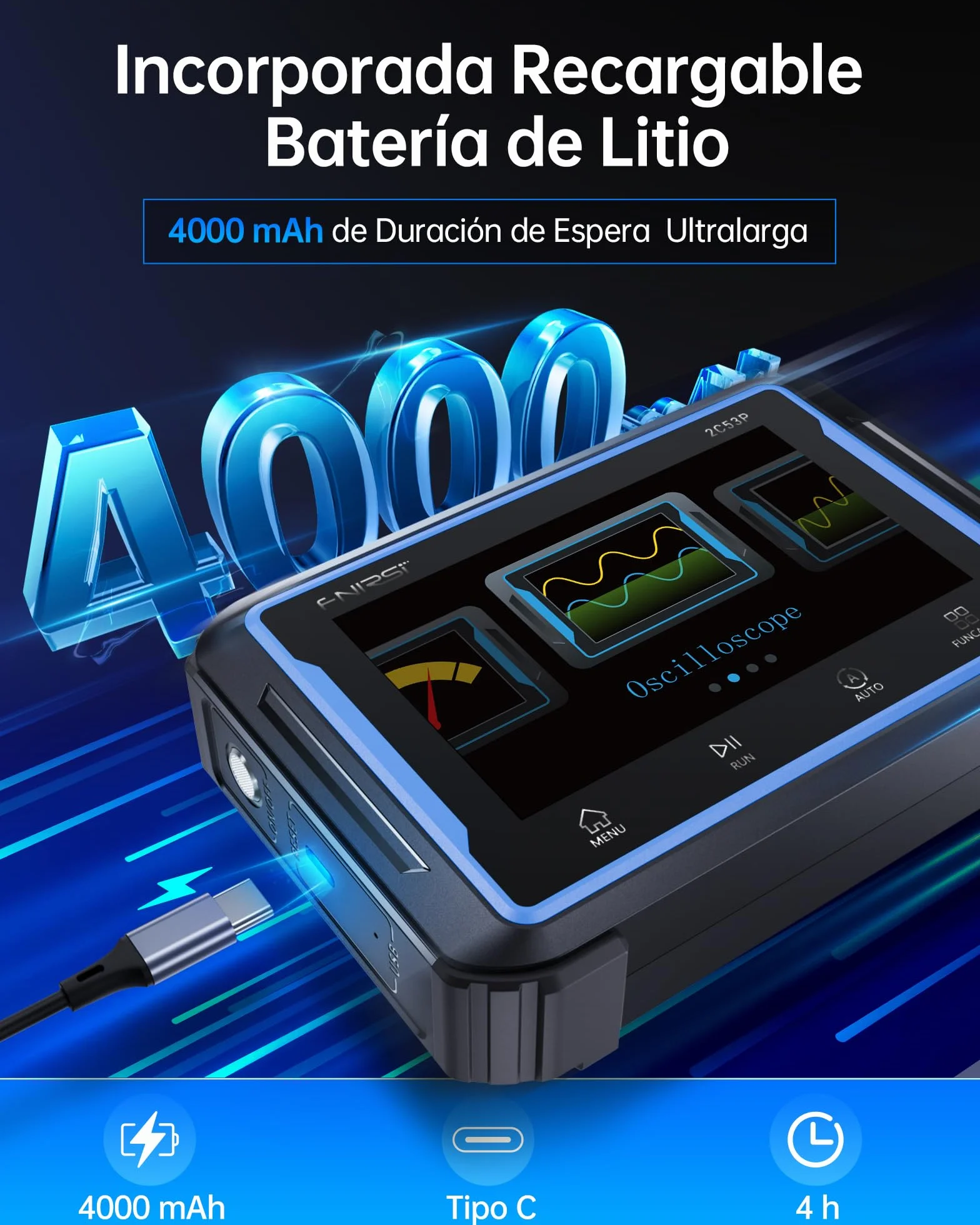 FNIRSI 2C53P Osciloscopio Portátil para Tableta, Multímetro, Generador de Señal DDS 3 en 1, Osciloscopio Automotriz de 2CH*50MHz, 19999 Recuentos, Muestreo de 250 MS/s, Pantalla Táctil de 4,3 Pulgadas