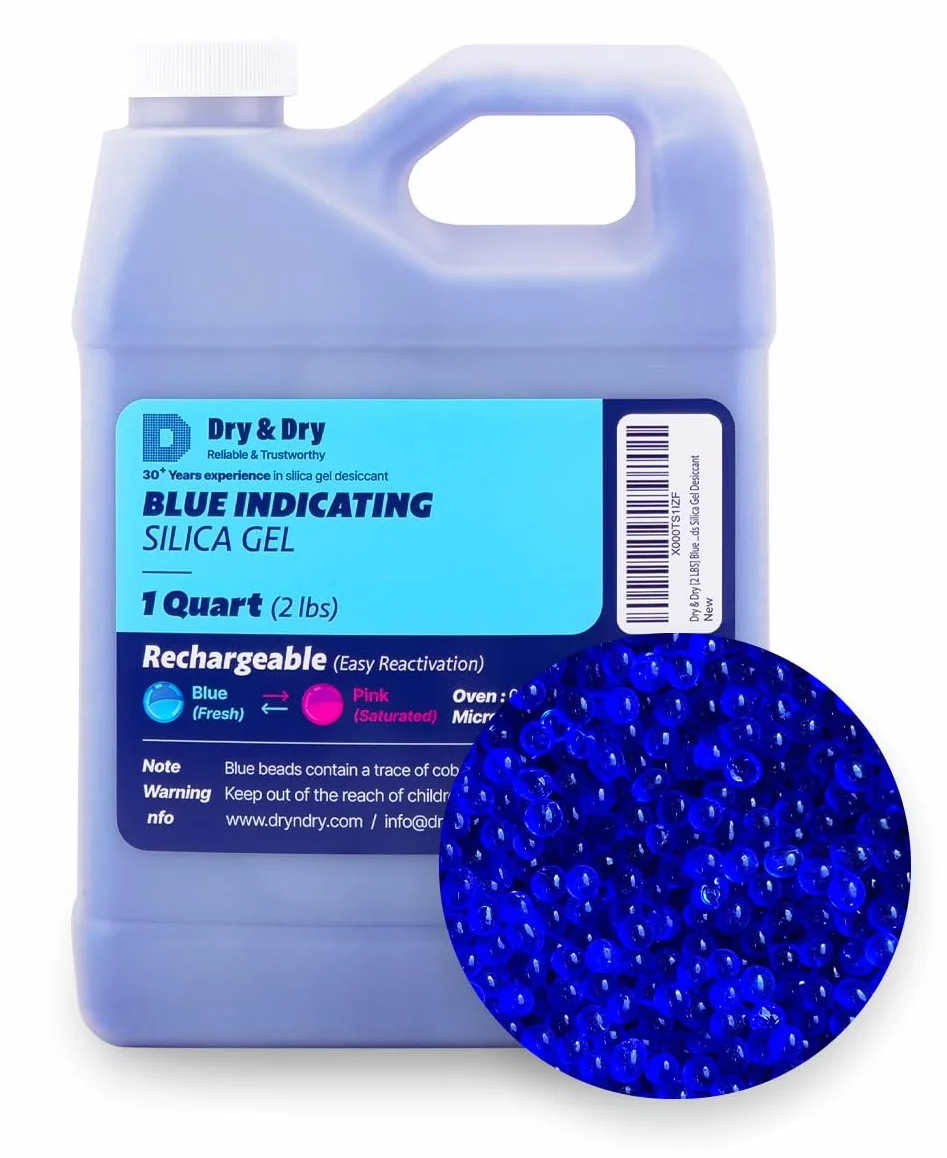 Dry & Dry Cuentas de gel de sílice indicadoras de desecante, 2 libras, reutilizables, azul