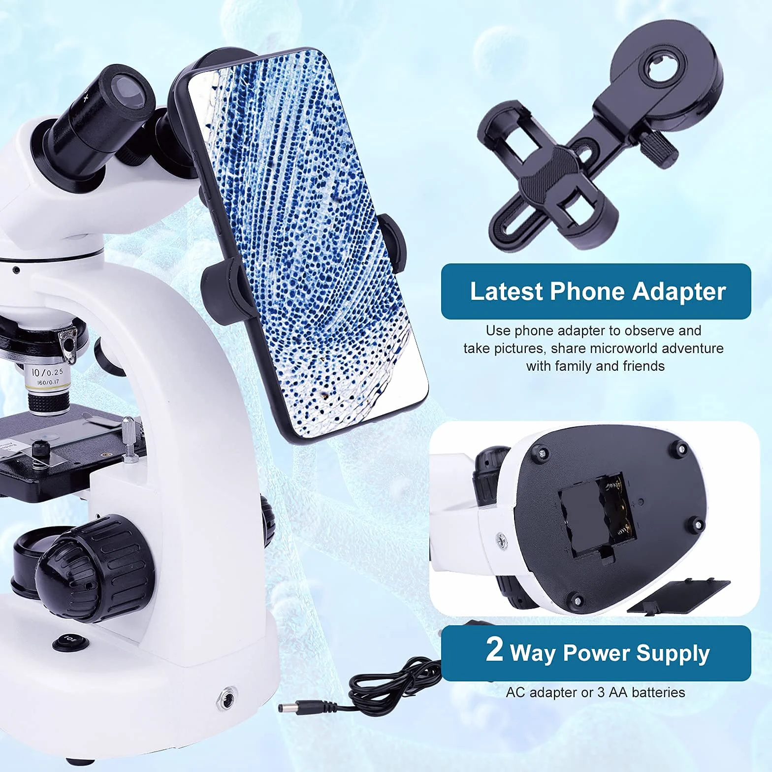 Microscopio Binocular para Niños y Adultos - Juego de Microscopio Junior 40x-1000x - Iluminación LED para luz Transmitida y Reflejada