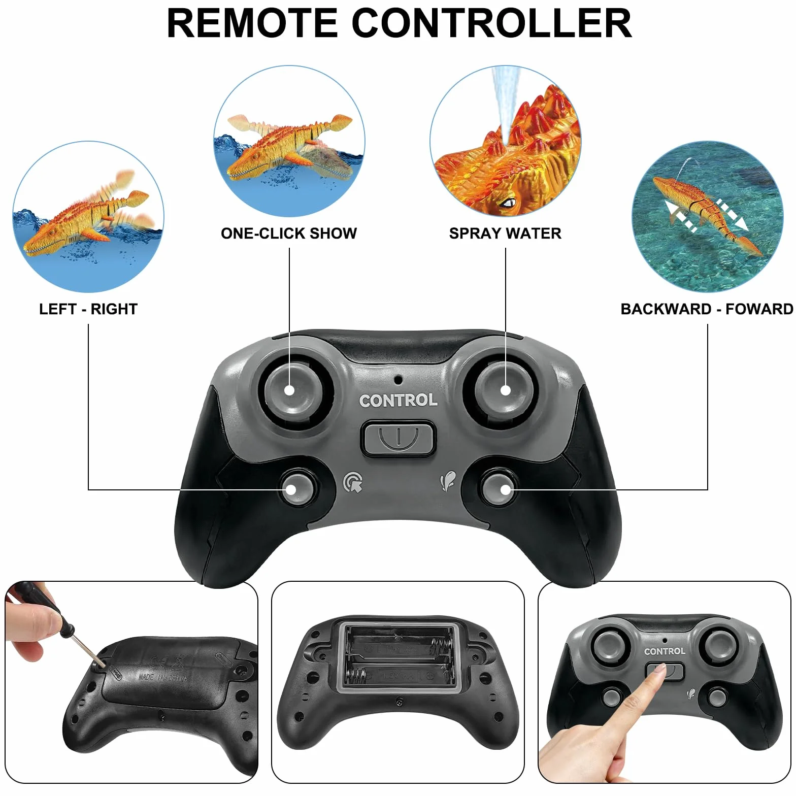 Mosasaurus Barco Teledirigido Eléctrico RC con Agua Pulverizada y Luz para Piscina Lago Baño (Amarillo)