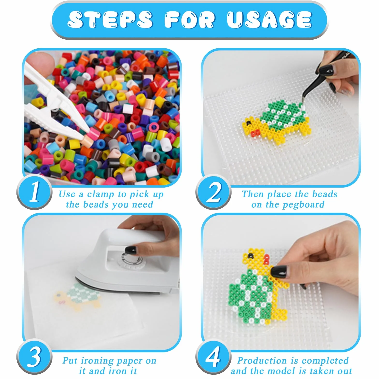 Set de 8 Cuentas para Planchar, Plantillas Transparentes de 5 mm, Placa Cuadrada para Hama Beads