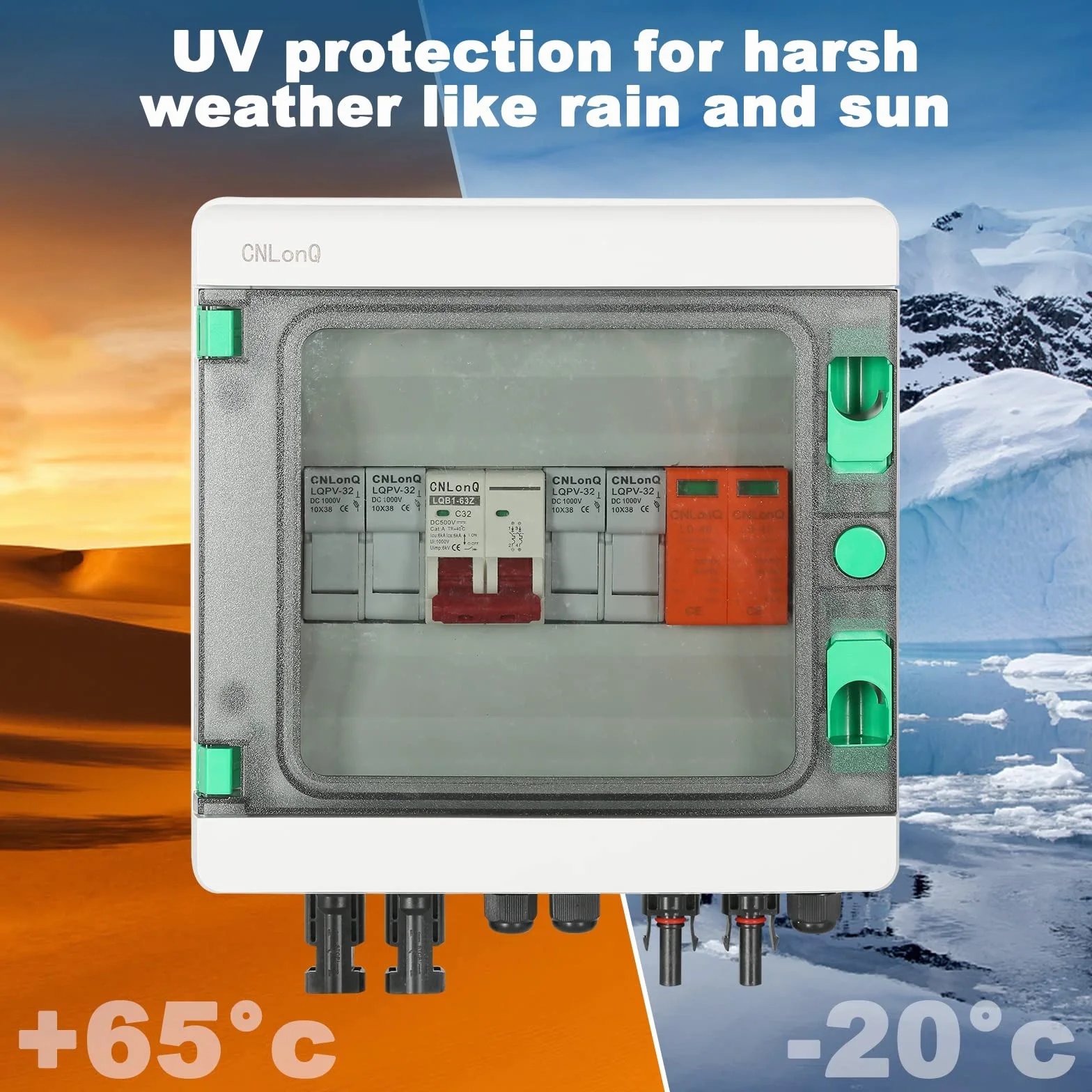 Caja Combinadora Fotovoltaica Con Disyuntor de 32A, Pararrayos y Conector Solar, Para Sistema de Panel de Red de Encendido/Apagado 500V, 2 in 1 out 2