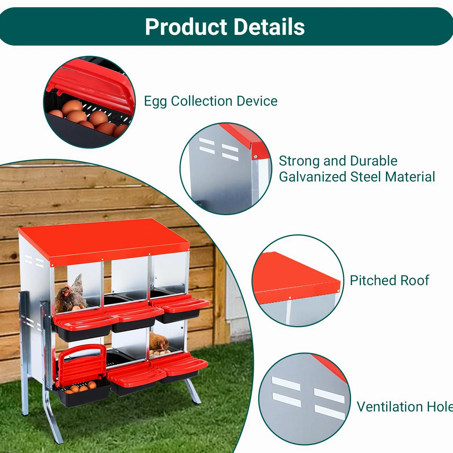 Gallinero para Exterior Metálica con 6/8/10 Compartimentos, Ponederos para Gallinas Galvanizadas De Alta Resistencia con Bandeja Desmontable, Patas De Apoyo, Montaje En Pared/Independiente