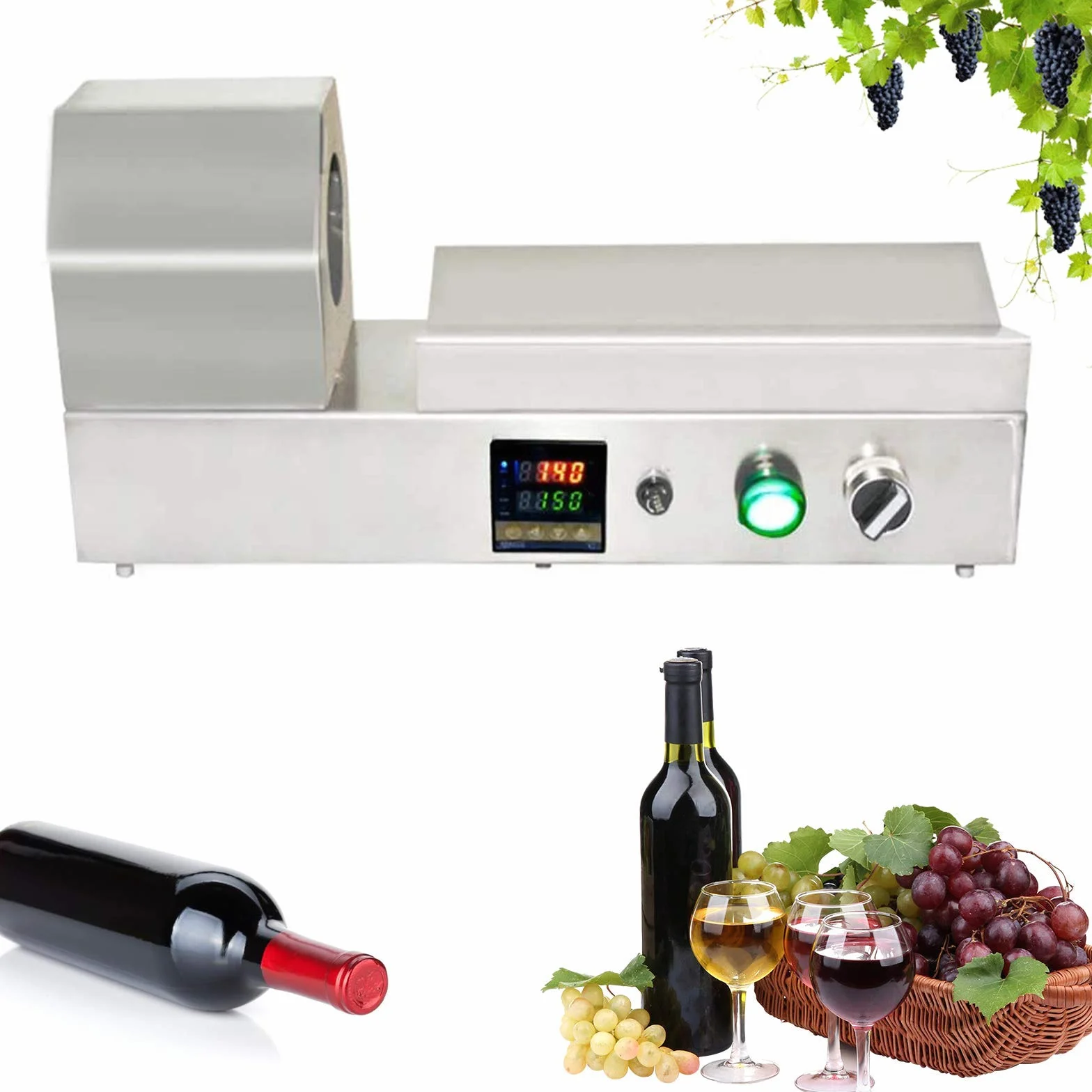 YJINGRUI 2000W Encapsuladora Termorretráctil para Botellas Selladora de Cápsula Eléctrica de Acero Inoxidable con Temperatura Ajustable LED Panel 220V