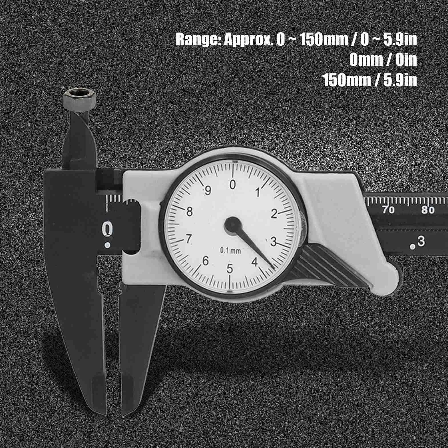Calibrador con Dial, 0-150 mm Calibrador Analógico, Pie de Rey, Lectura de 0,1 mm, ABS, Portátil y Resistente a Golpes, Herramienta de Medición Métrica Portátil para Uso en Laboratorio y Hogar