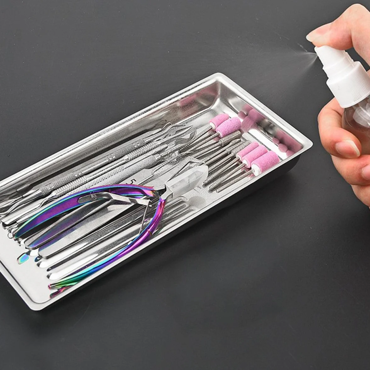 Bandeja Pequeña de Acero Inoxidable 304 para Herramientas de Manicura, Organizador para Salón de Uñas