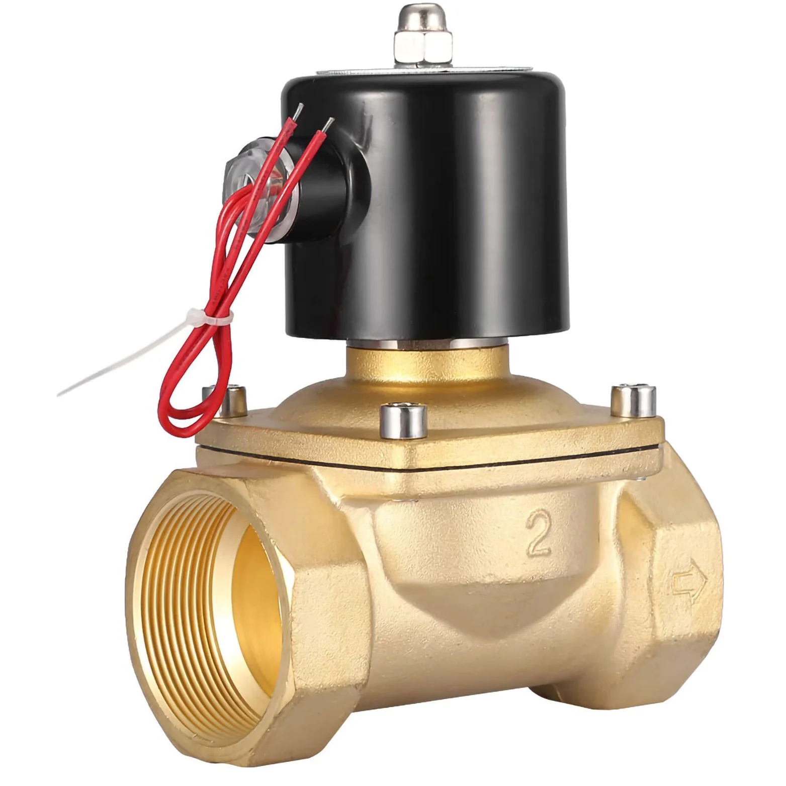 Eujgoov Válvula Solenoide NC Válvula Eléctrica de Latón de 2 Pulgadas de 2 Pulgadas Normalmente Cerrado 220 VAC para Gas de Aire de Agua
