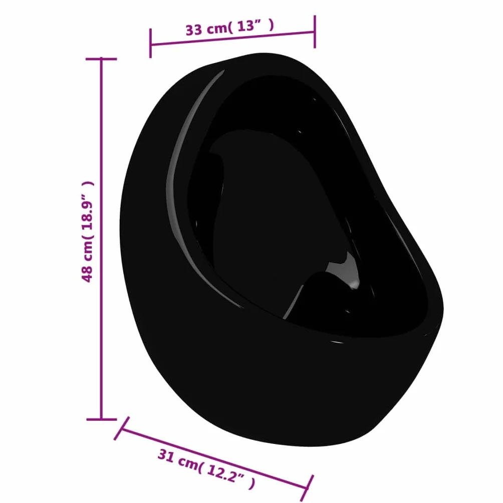vidaXL Urinario Porcelana Montaje Pared Masculino Válvula Sifón Descarga Tubo Desagüe Incluidos Conjunto Inodoro Cerámica WC Diseño Forma Oval Negro