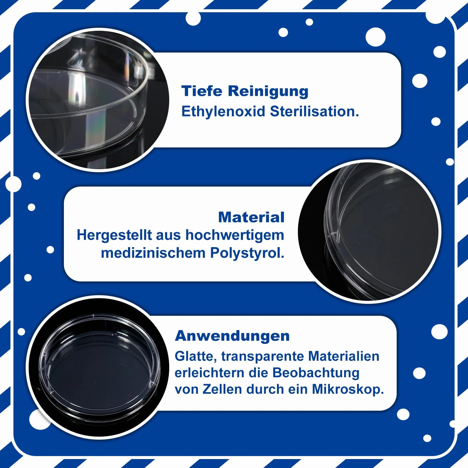 Placas de Petri 90 mm Plástico con Tapa Bandeja de Cultivo Laboratorio