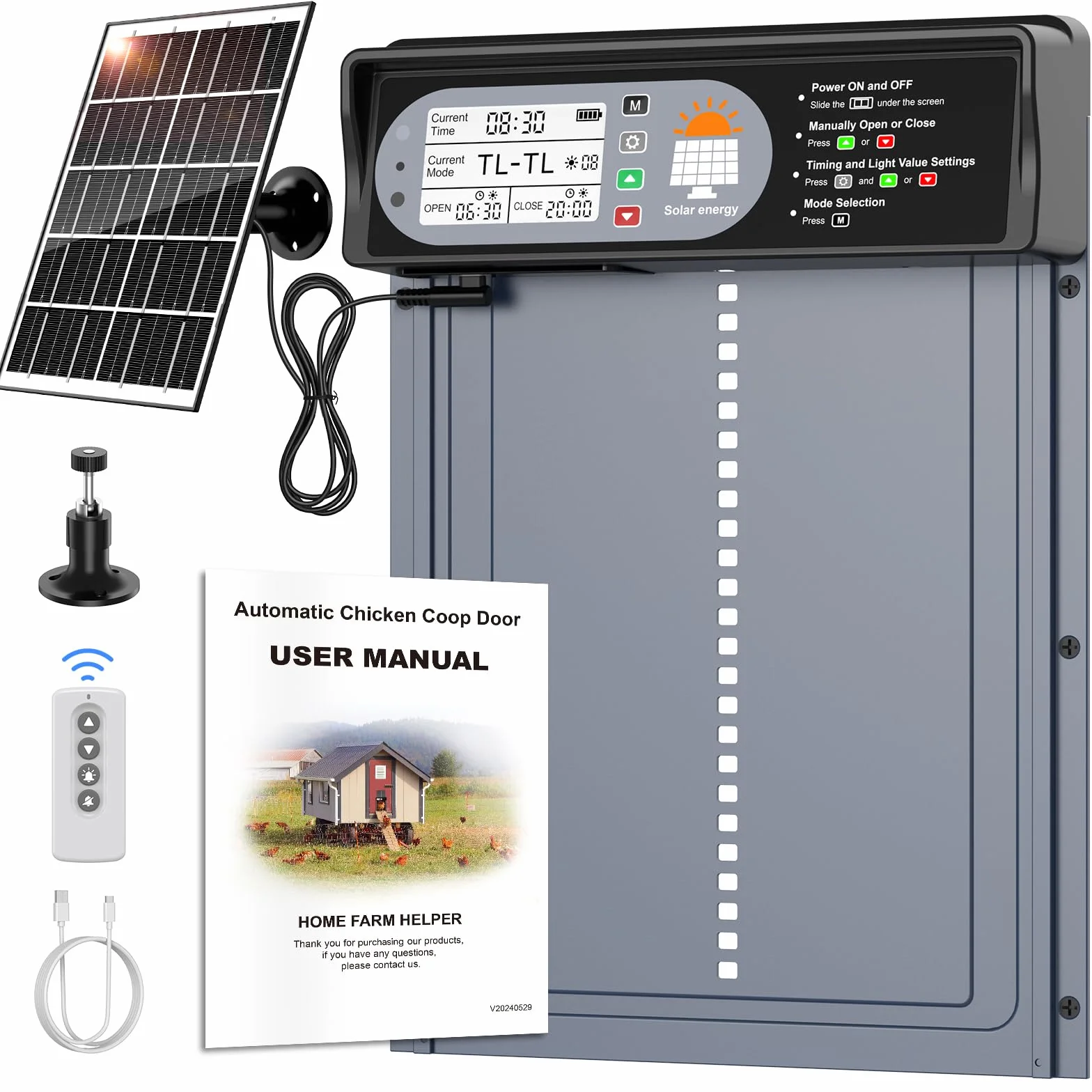CHAMUTY Puerta Automática de Gallinero con Pantalla, Control Remoto, Aluminio, Resistente a Condiciones Climáticas Extremas