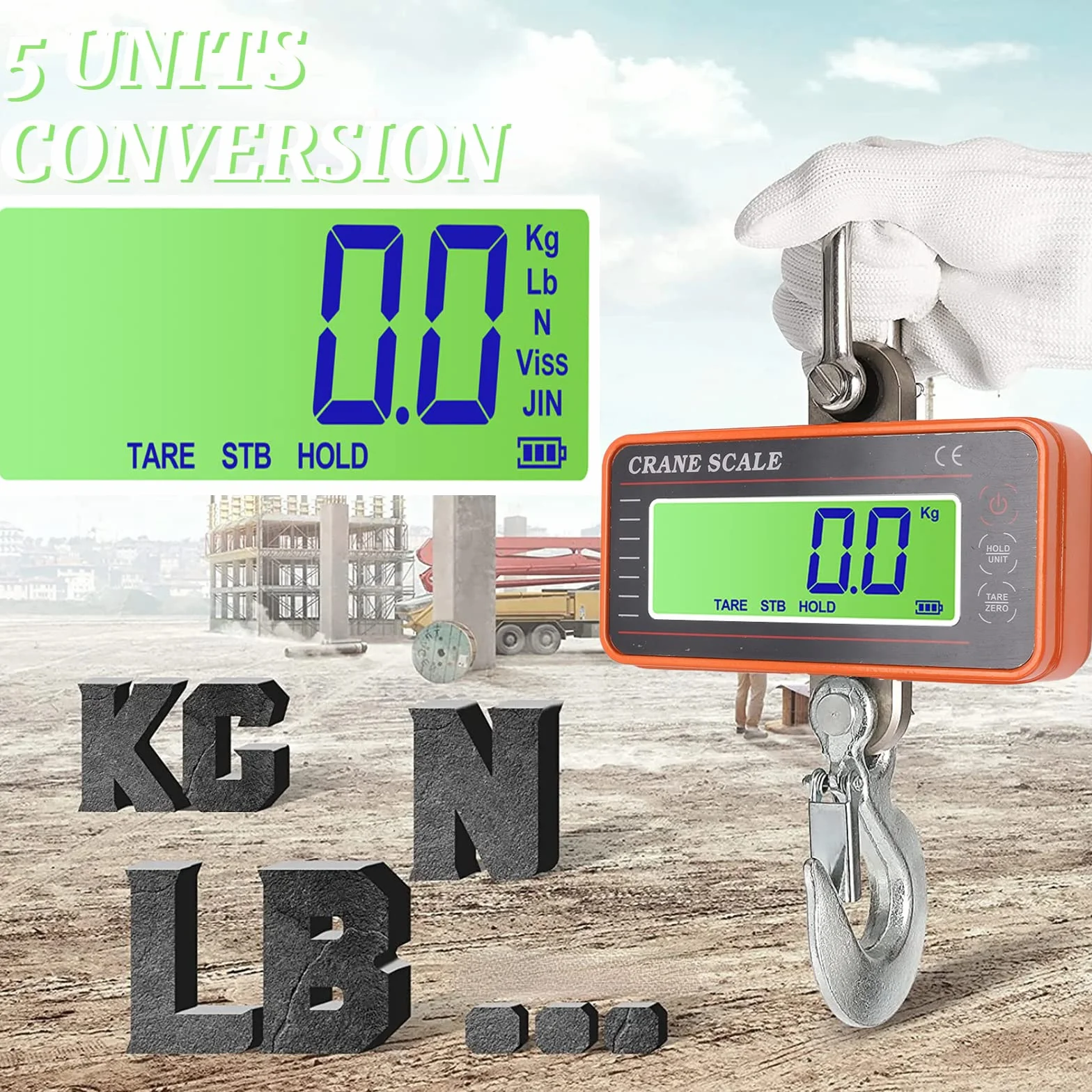 Báscula Colgante Portátil, 1500 Kg 3000 Lb Báscula de Grúa Digital Industrial de Servicio Pesado, Báscula de Pesaje Electrónica con Mini Báscula de Grúa de Mano Precisa con Pantalla LED para Caza en