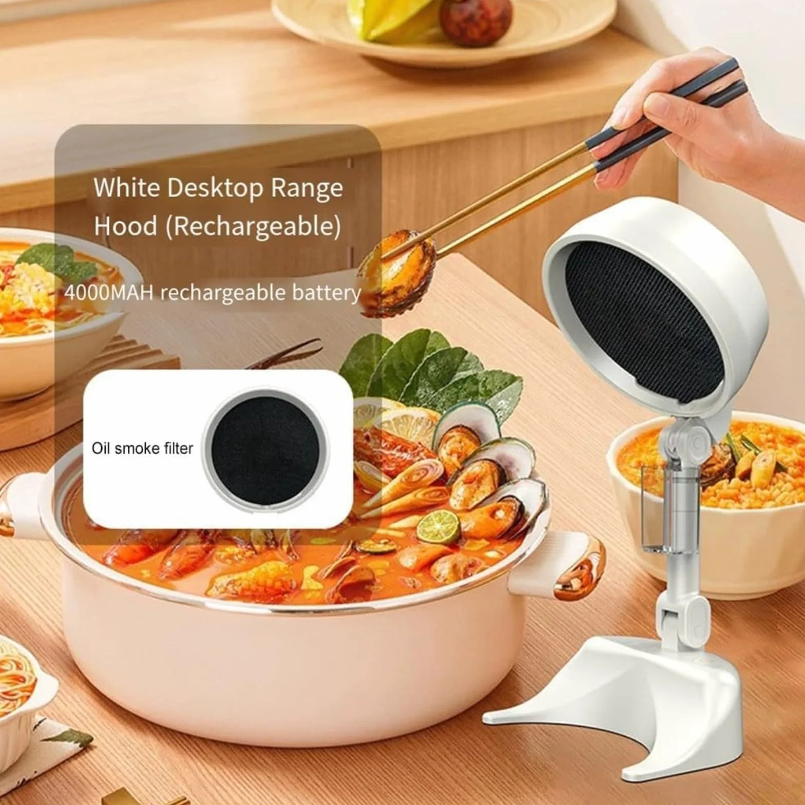 Campana extractora de cocina portátil 4000 mAh, filtro de aire plegable, eliminación de humo