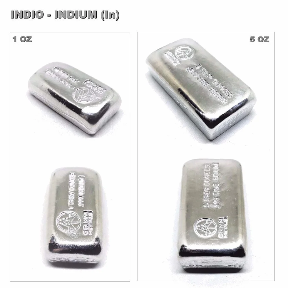 Lingote de Indio (In) de 1 onza (31 a 32 gramos) bellamente acuñado