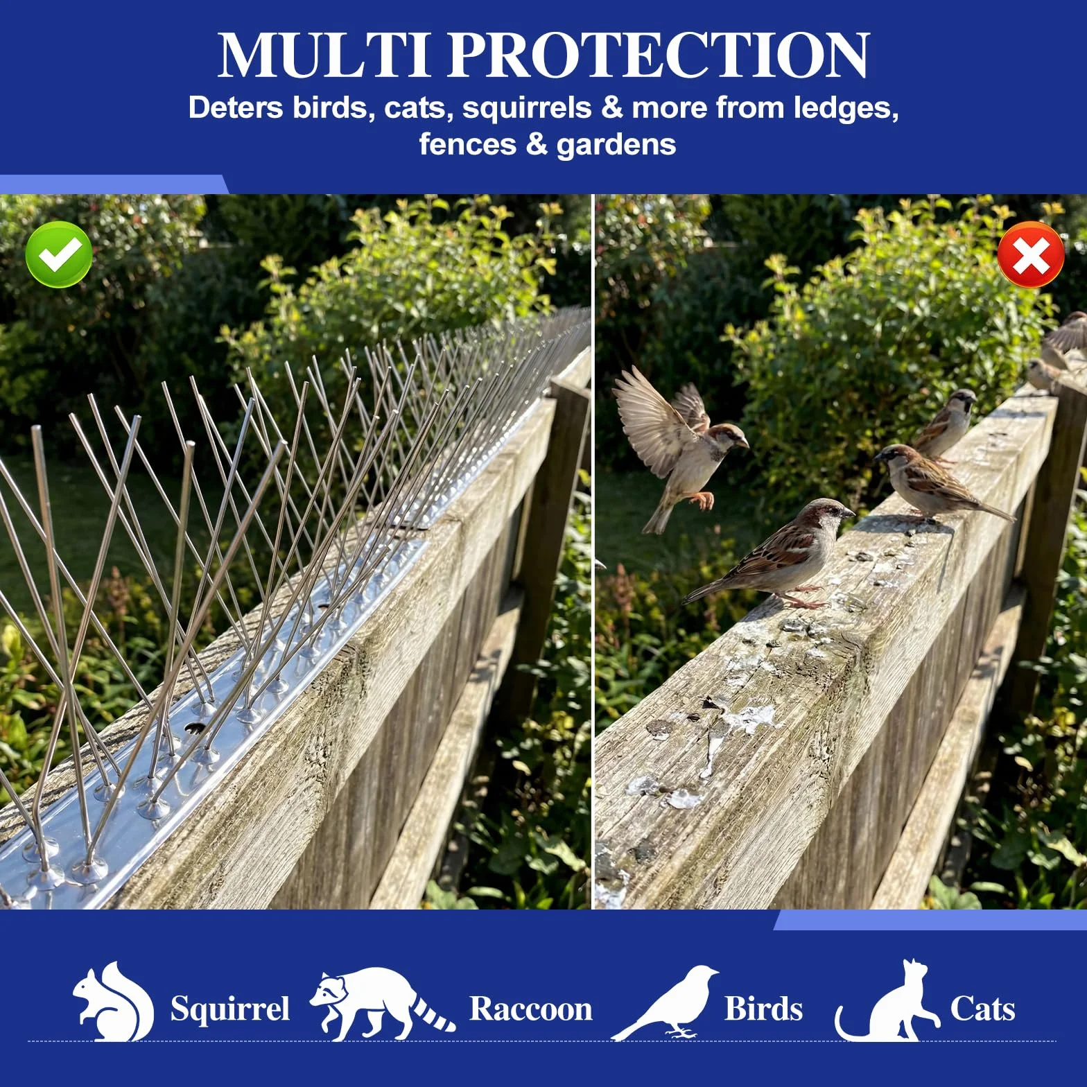Pinchos Antipalomas 2 Metros Acero Inoxidable, Anti Gatos con Tornillos y Bridas, Ahuyentador de Pájaros para Balcón Jardín