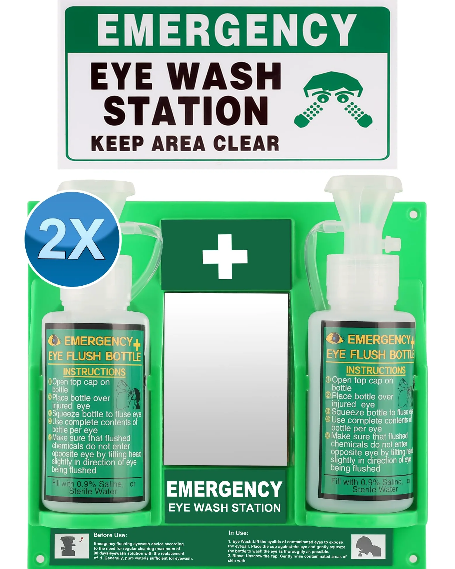 Botellas para enjuague de ojos portátiles (473 ml, 2 unidades, sin solución de enjuague para los ojos