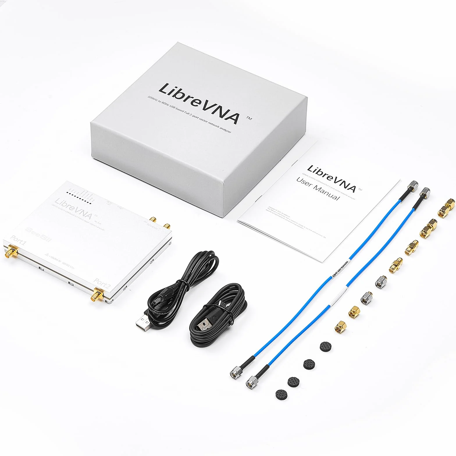 Seesii LibreVNA 2,0 Analizador Vectorial de Redes, Analizador de Antenas NanoVNA 100kHz-6GHz USB Completo Double Puerto con Entrada/Salida de Referencia Externa para Parámetros S Completos