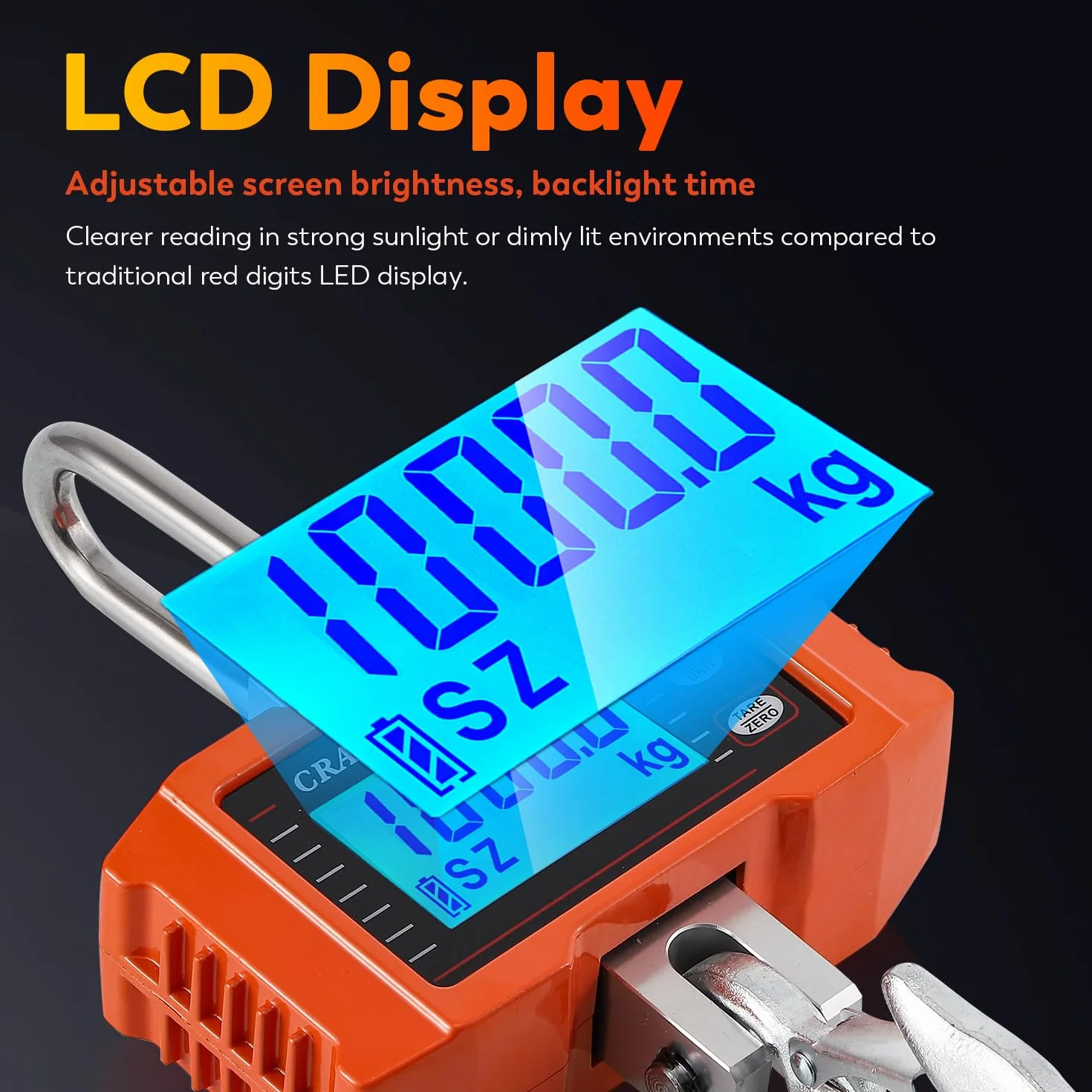 CGOLDENWALL Báscula de Grúa 1000kg/2200lb, Báscula Industrial Colgante Con Kg/Lb/N, Pantalla Lcd Retroiluminada - Báscula De Gancho Ideal Para Granjas, Ganadería y Construcción 1T