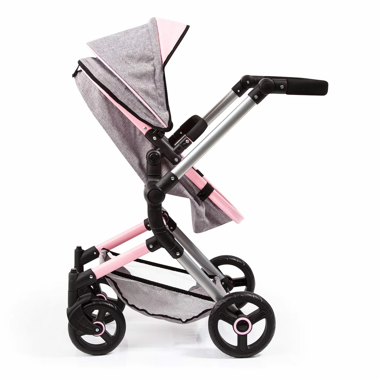 Bayer Design Cochecito de Muñecas Neo Vario Combolso Cambiador Convertible Plegable Vaqueros Grises Rosa Mariposa