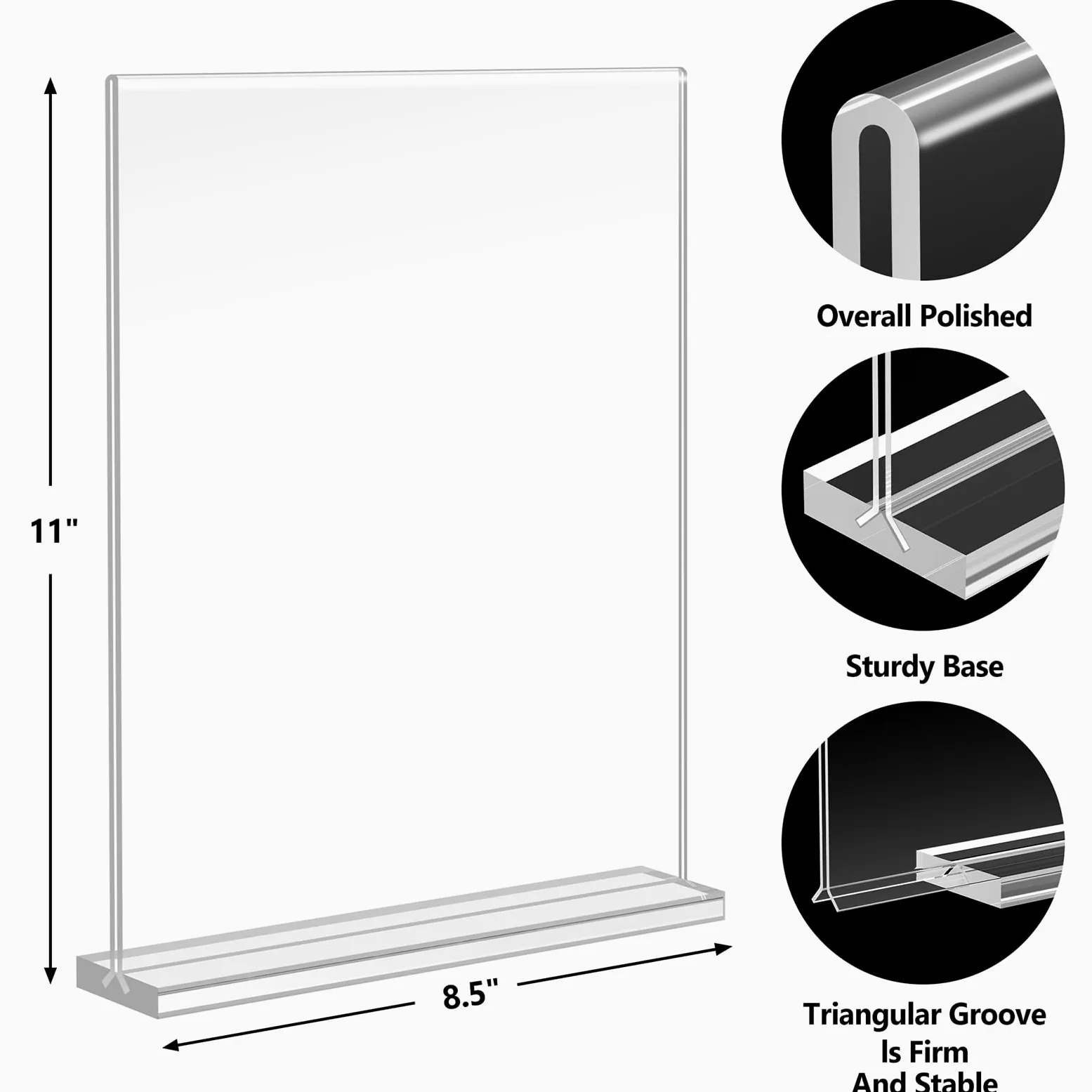 Enayplon Soporte acrílico para carteles de 8.5 x 11 pulgadas, soporte de doble cara, soporte de plástico para papel de mesa, soporte vertical para folletos de menú, soporte para folletos de mesa en