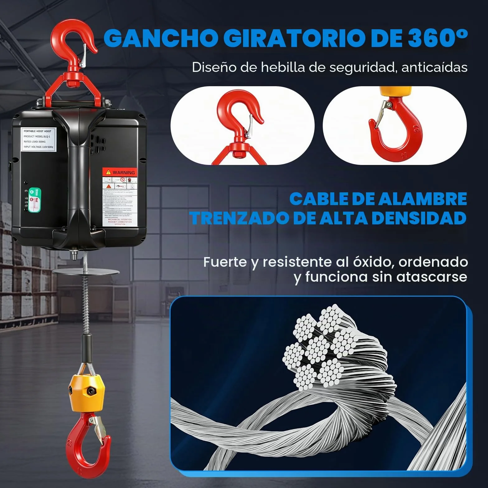 NEWTRY 3 en 1 Polipasto Eléctrico 1500W, Cabrestante Eléctrico de 500 kg 7.6m, Control Remoto Inalámbrico, Con Protección Contra Sobrecargas, Con manual en español