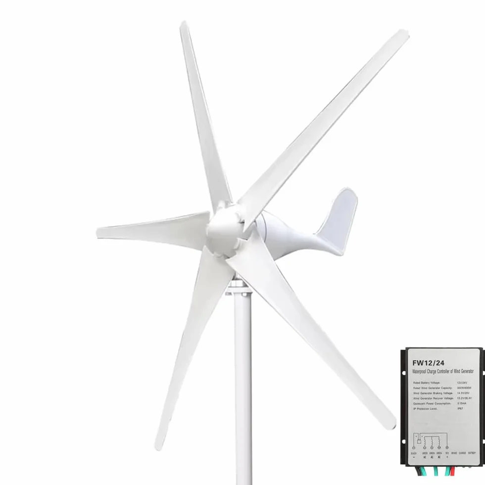 Generador de viento 500 W, 12 V 24 V PMG, kit de turbina de negocios con regulador de viento de 5 hojas para carga doméstica marina