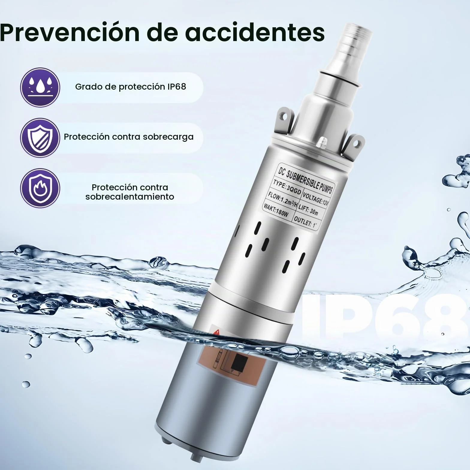 Bomba solar para pozos profundos de 12V 180W, bomba sumergible de 3 pulgadas de acero inoxidable - 2000L/H 30m de altura de elevación, bomba de agua IP68 con MPPT para pozos, riego de jardines