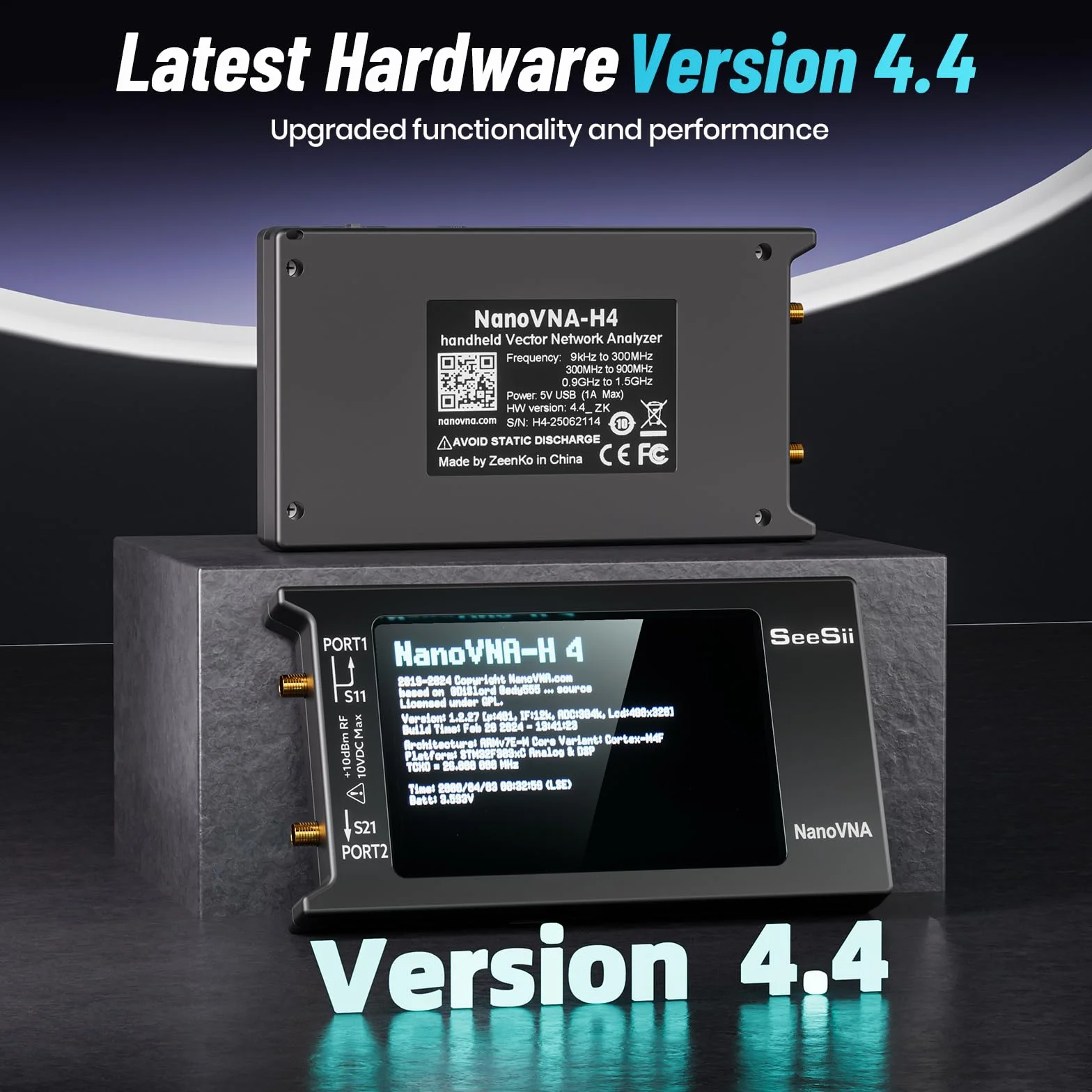 Seesii NanoVNA-H4 Analizador de Redes Vectorial - 4 Pulgadas Analizador de Antenas V4,4 9 kHz - 1,5 GHz HF VHF UHF con Pantalla Táctil para Parámetros S