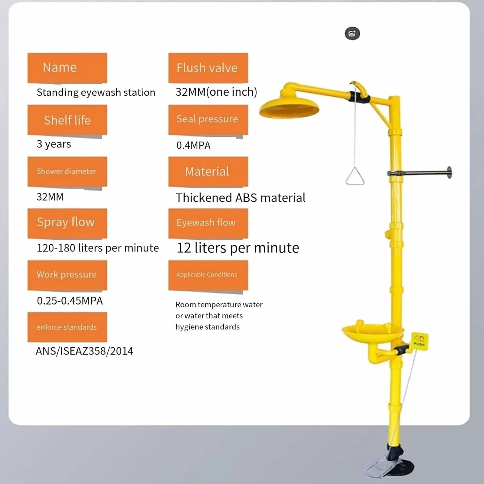 Estación lavaojos con Ducha de Emergencia, accionamiento por Pedal, Acero Inoxidable 304 con Revestimiento de ABS, Equipo de Seguridad para Laboratorios Exteriores.