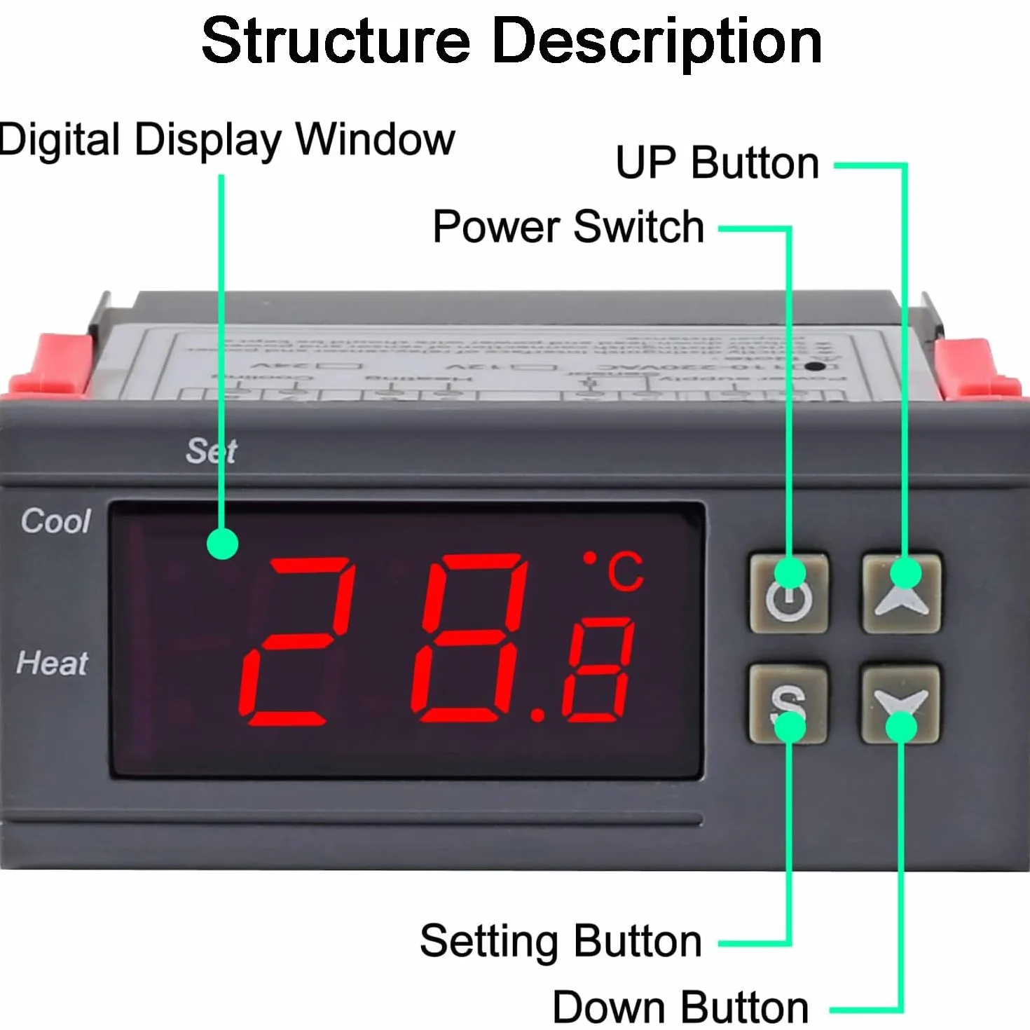 Greluma Termostato Digital AC 110V-220V 10A Pantalla LED Controlador de Temperatura con Sonda NTC 10K