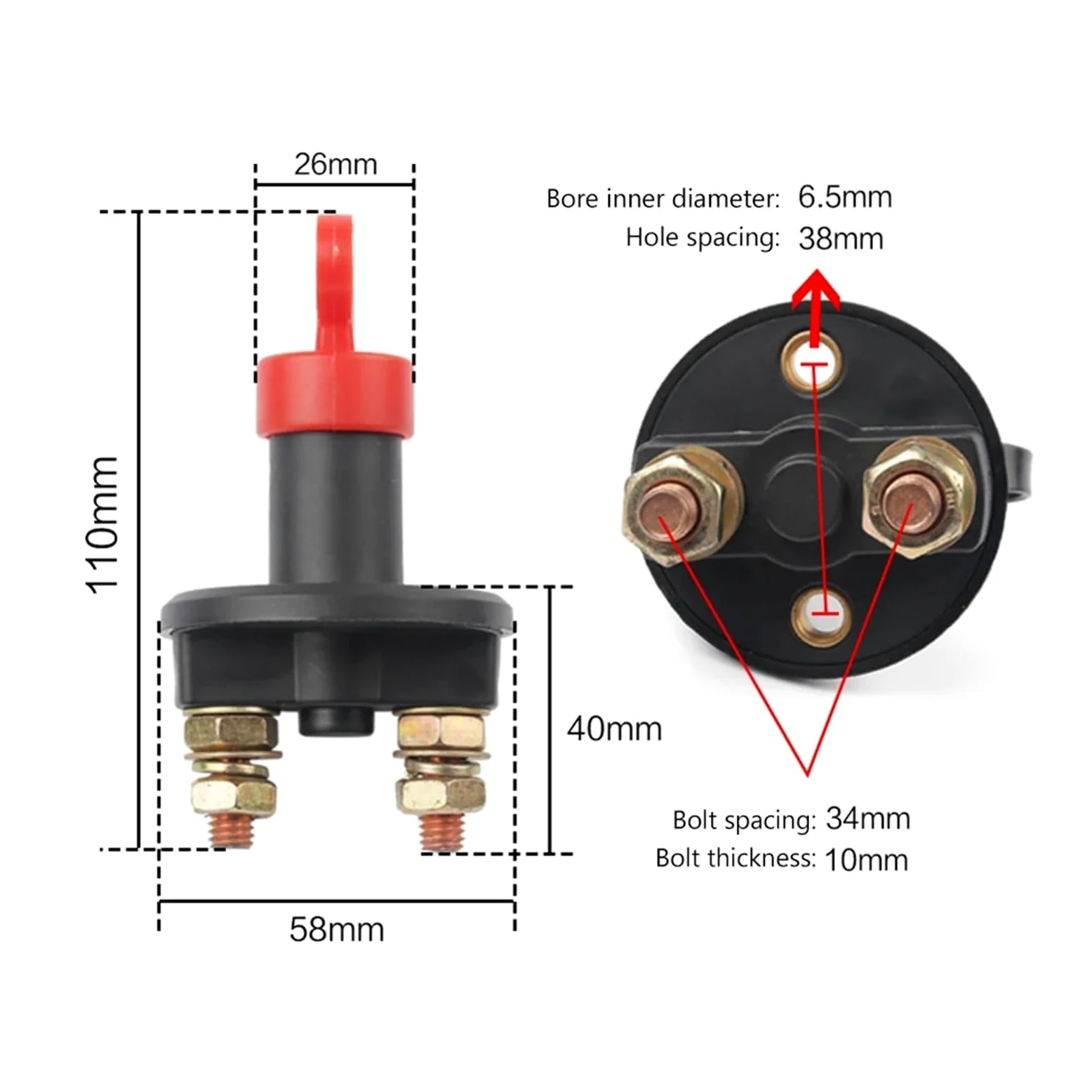 Desconectador de batería universal de 12 V, interruptor giratorio de perilla de corte de energía for auto, camión, barco, vehículo, furgoneta(2 Holes)