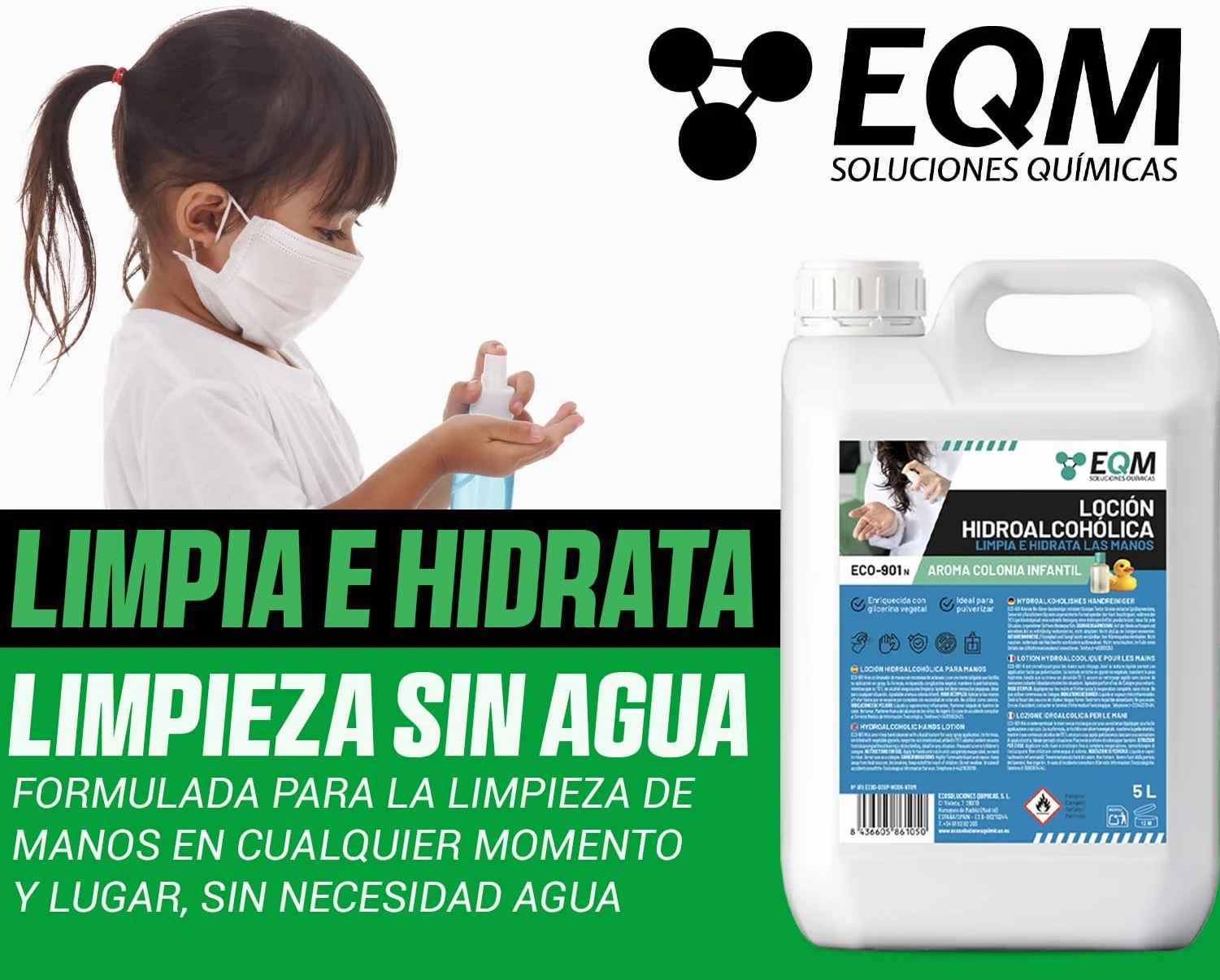EQM ECO-901N Loción Hidroalcohólica de Manos Perfumada 5L con Glicerina