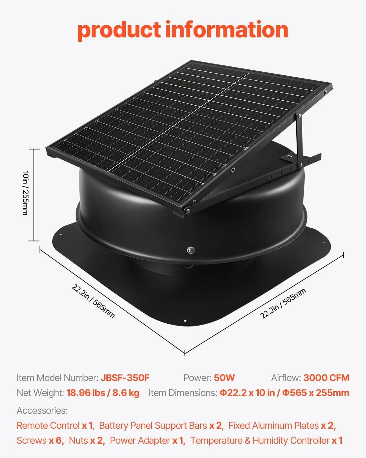VEVOR Ventilador de Techo para Ático de 50 W con Termostato, Control Remoto, Flujo de Aire de 3000 CFM, Sensor de Humo Incorporado con Parada Automática para Enfriamiento y Deshumidificación