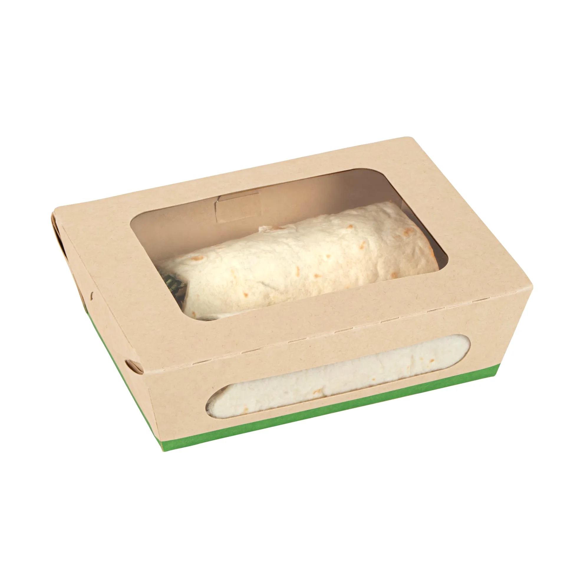 Restaurantware - Cajas de papel resistentes de 28 onzas, 50 recipientes desechables para alimentos, con forro de ácido poliláctico, dos ventanas transparentes de ácido poliláctico, contenedores de