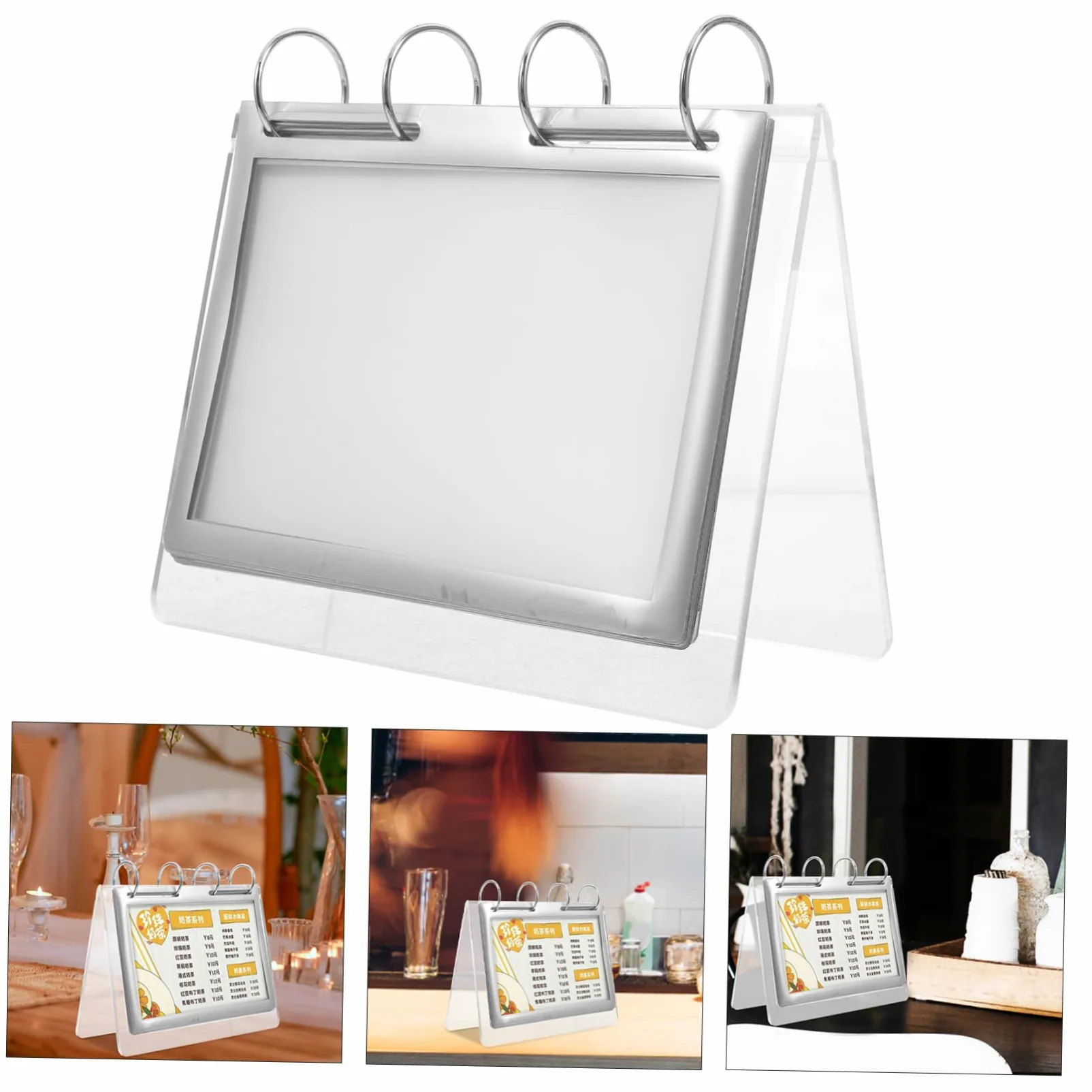 TEHAUX 4piezas Soporte De Menú De Transparente Para Exhibición Restaurantes y Oficinas Estante De Mesa Para Carteles y Publicidad Forma