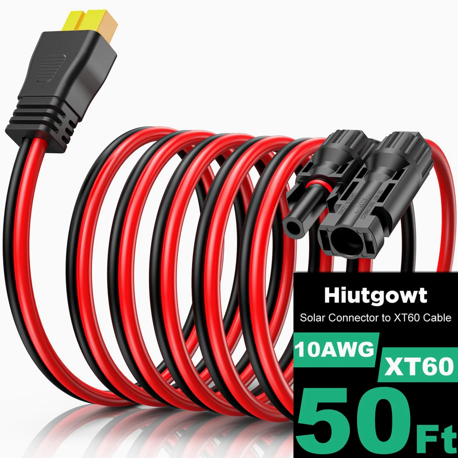 Cable de extensión solar XT60 de 10 AWG de 50 pies para estación de energía portátil | Cable adaptador XT60 de cobre estañado, conector de panel solar para RV, carga de batería, generador solar, certificado TUV