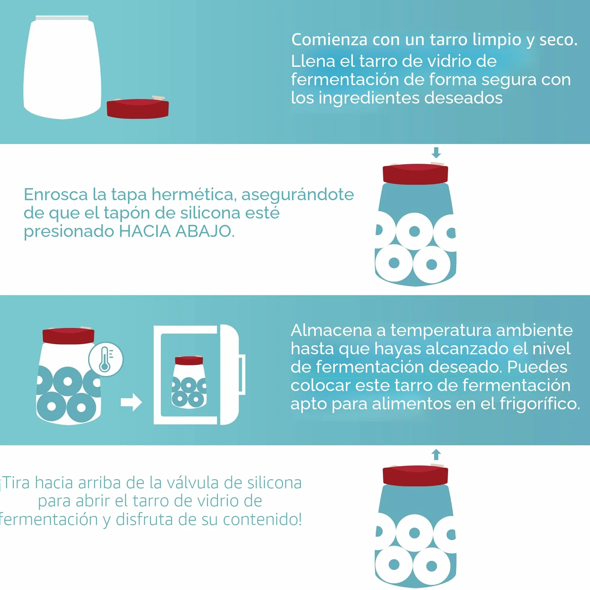 HEFTMAN Fermentacion Frascos de Vidrio con Tapa 2,2 Litros para Kéfir Kimchi Masa Madre (2 Unidades)