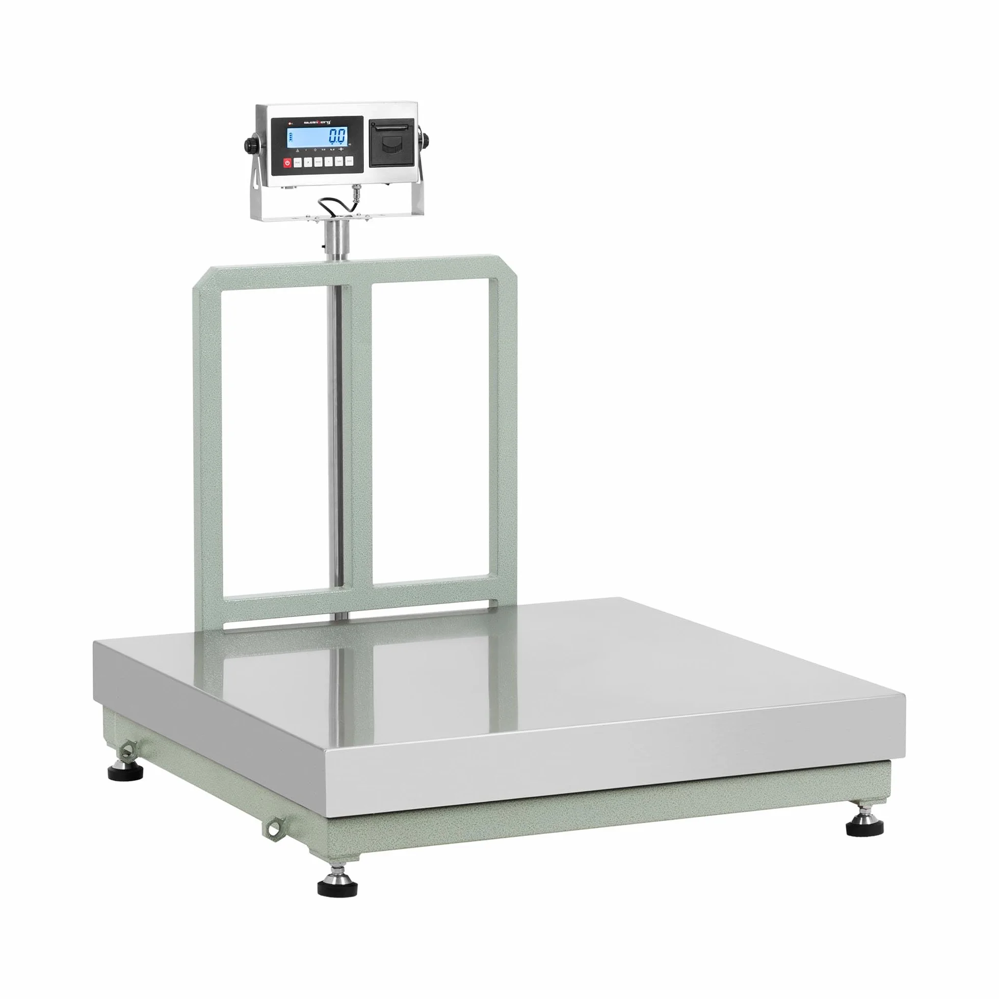 Steinberg Systems Báscula de Plataforma de 1000 kg / 100 g con Superficie de Pesaje en Acero Inoxidable 100 x 100 cm LCD Impresora de Etiquetas Báscula de suelo industrial para paquetería Balanza