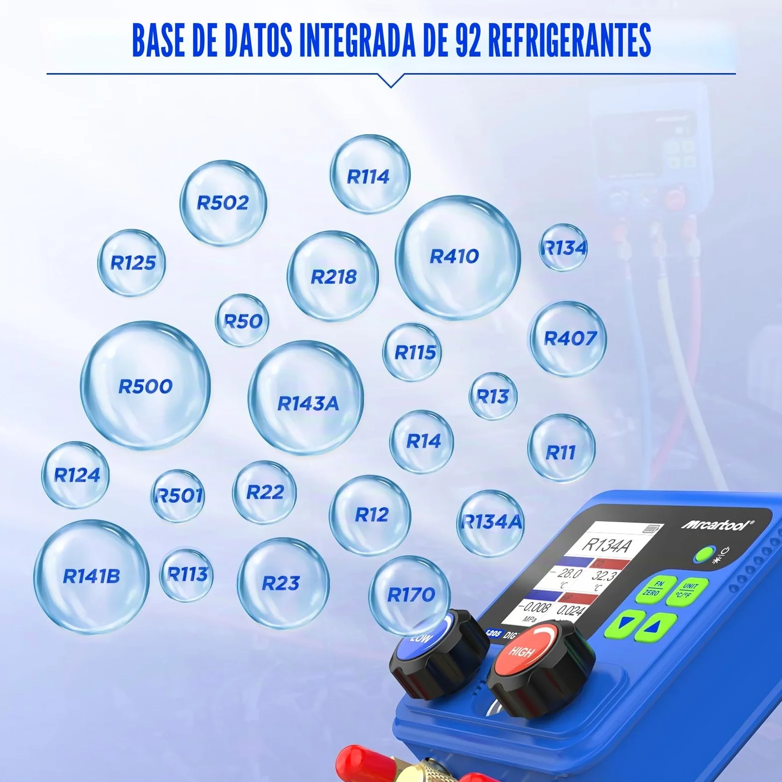 Bomba de vacío digital para sistemas de aire acondicionado y pruebas, manómetro de refrigerante R410a R32 digital, manómetro de refrigerante HVAC 92 refrigerante