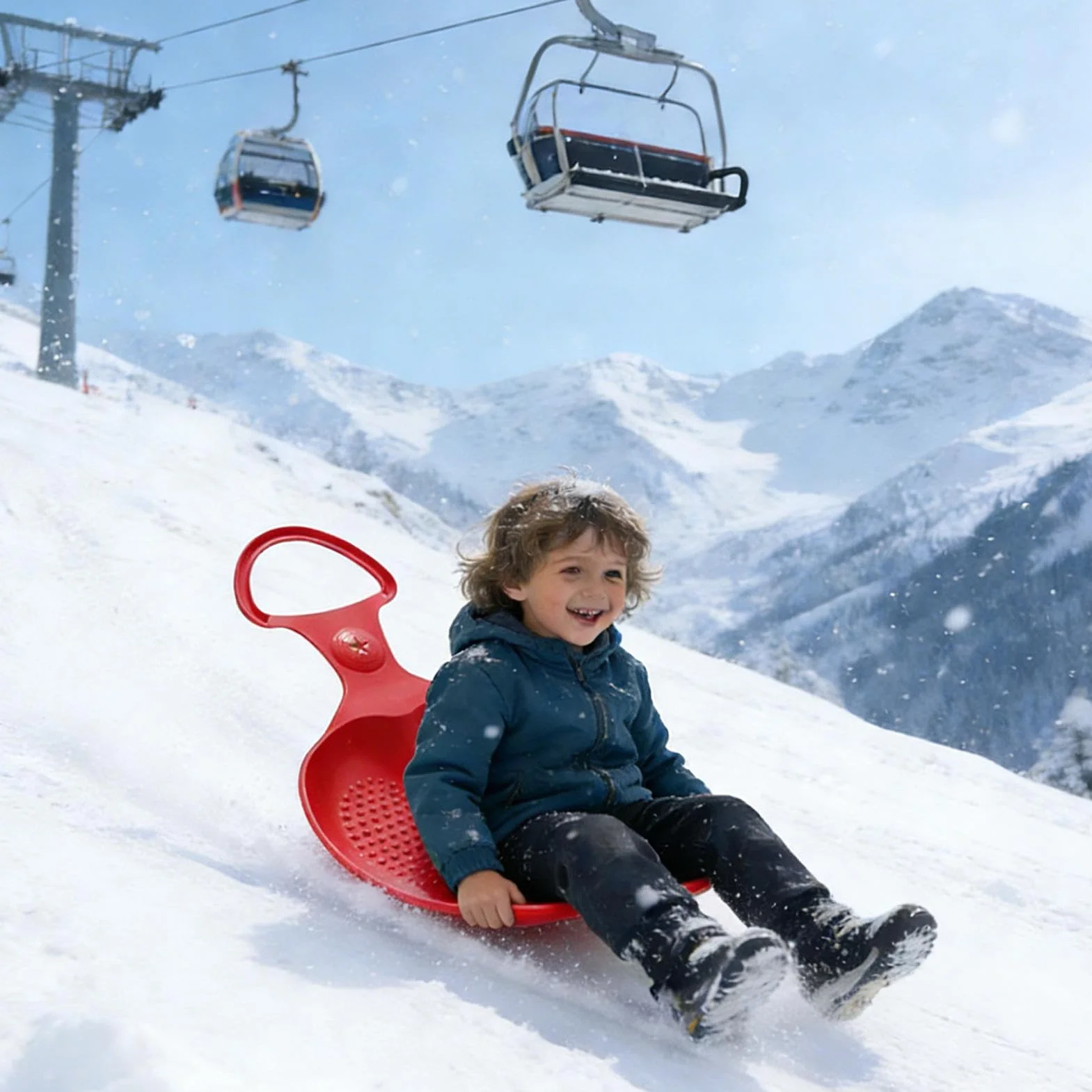 Trineo de nieve Bob con asa para familias, niños y adultos