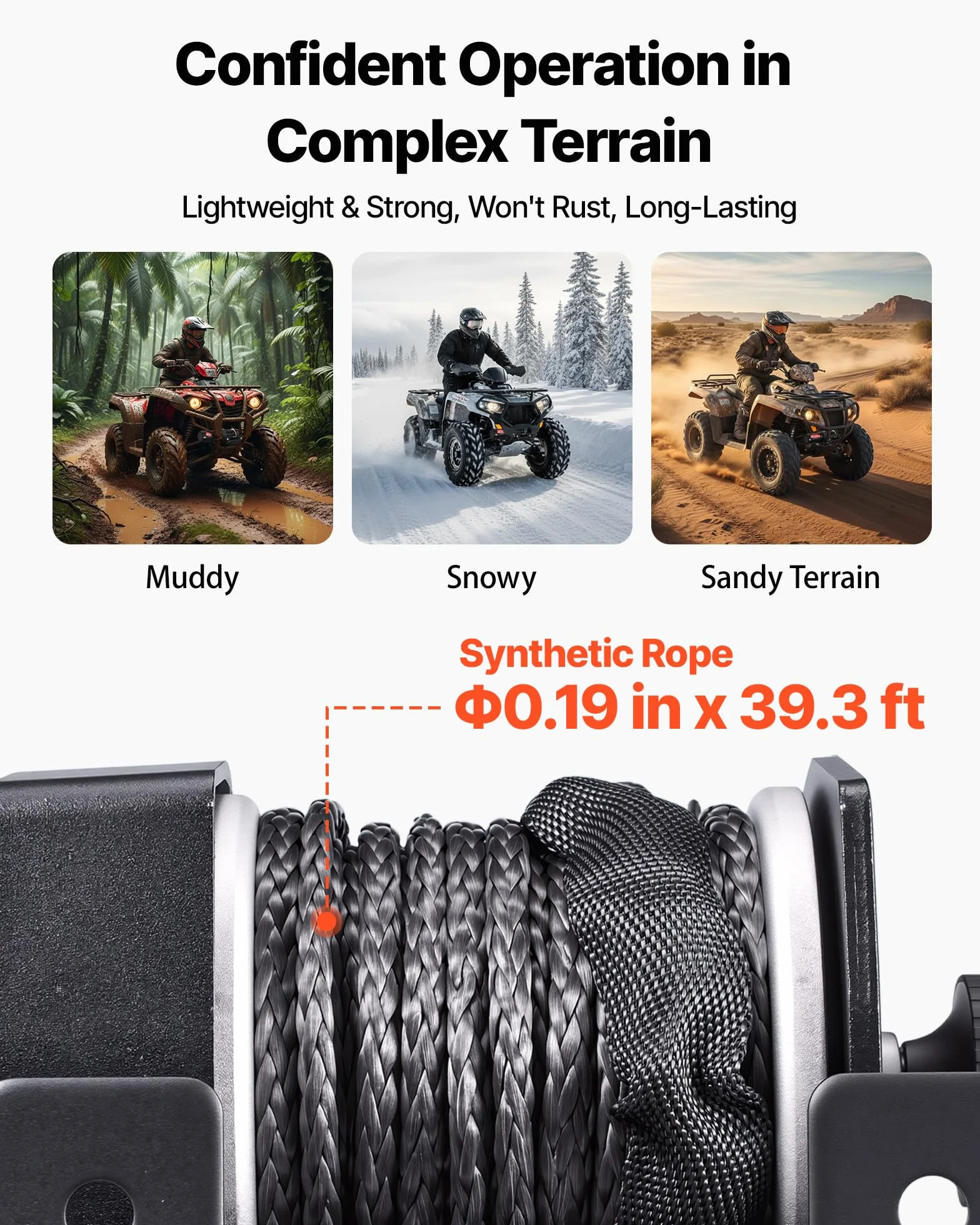 VEVOR Cabrestante Eléctrico 12V 1134 kg para ATV con Cuerda Sintética de 4,8 mm x 12 m, Motor 0,9 kW, Control Remoto con Cable, Soporte de Montaje, Guía de Cable y Gancho para Todoterreno Exteriores