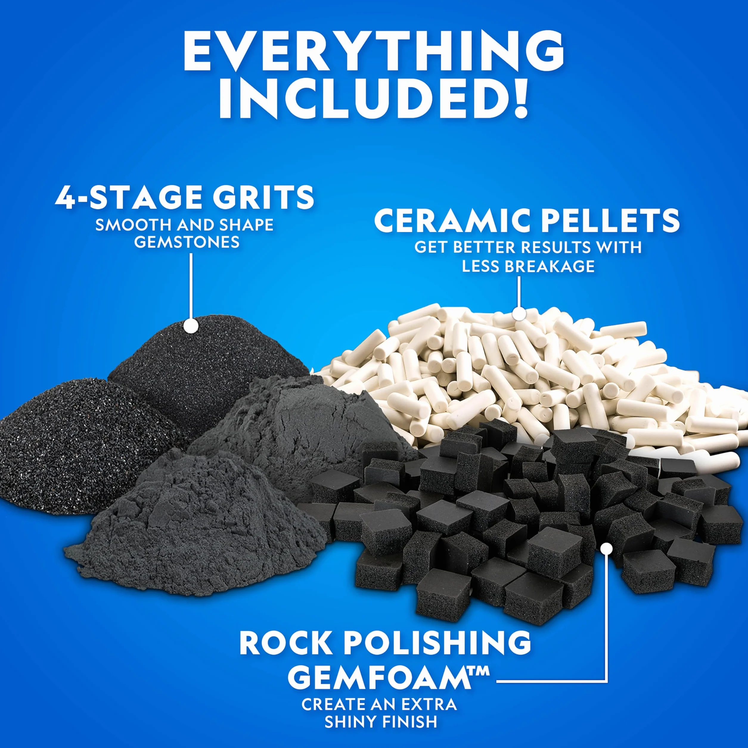 Blue Marble National Geographic Rock Tumbler Media - Kit de suministros para el pulido de rocas, grano a granel de 4 etapas, 680 g de pellets de cerámica y medios de pulido GemFoam