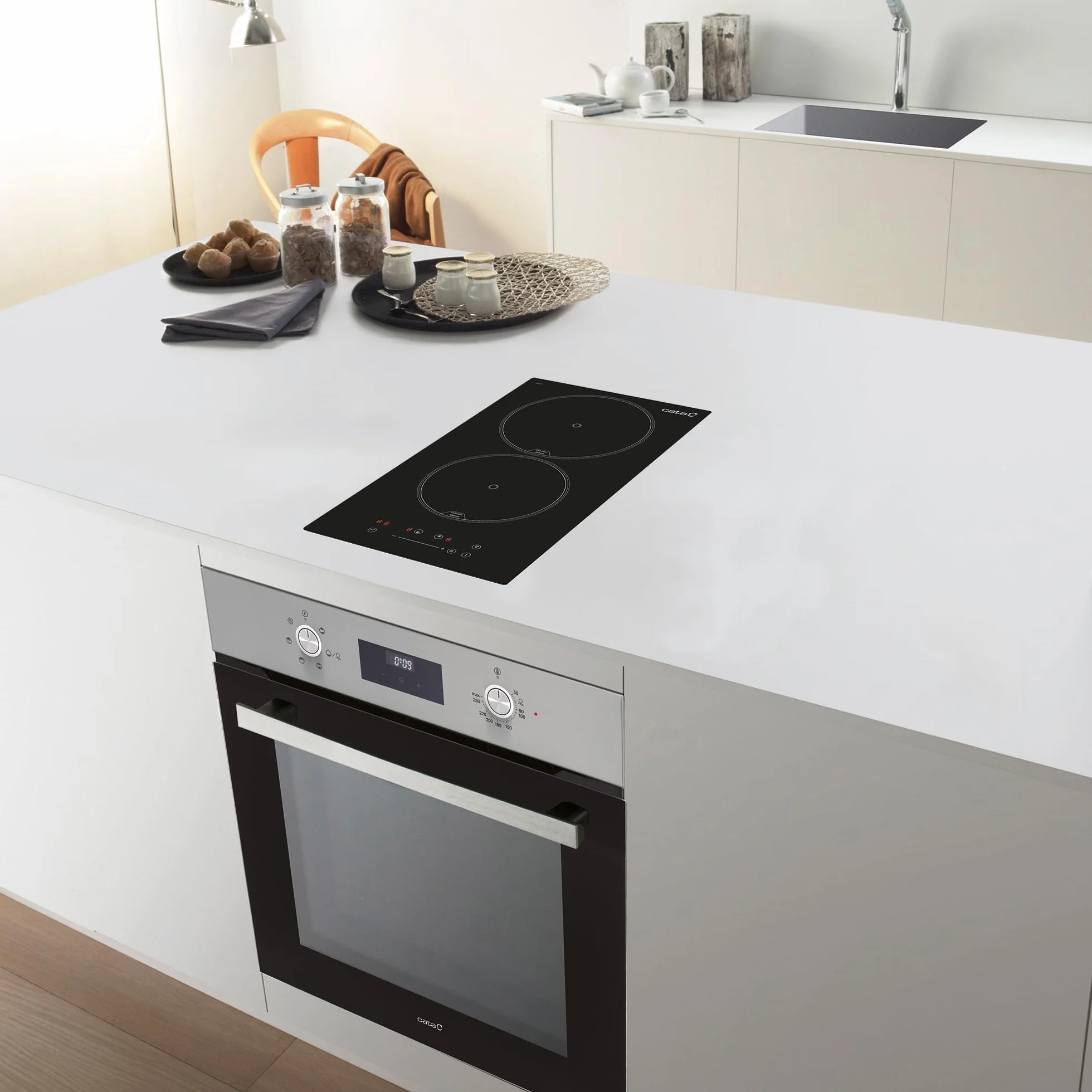 CATA Placa de Inducción ISB 3102 BK 2 Zonas Control Táctil Deslizante 9 Niveles Potencia Booster Temporizador 29 cm Negro