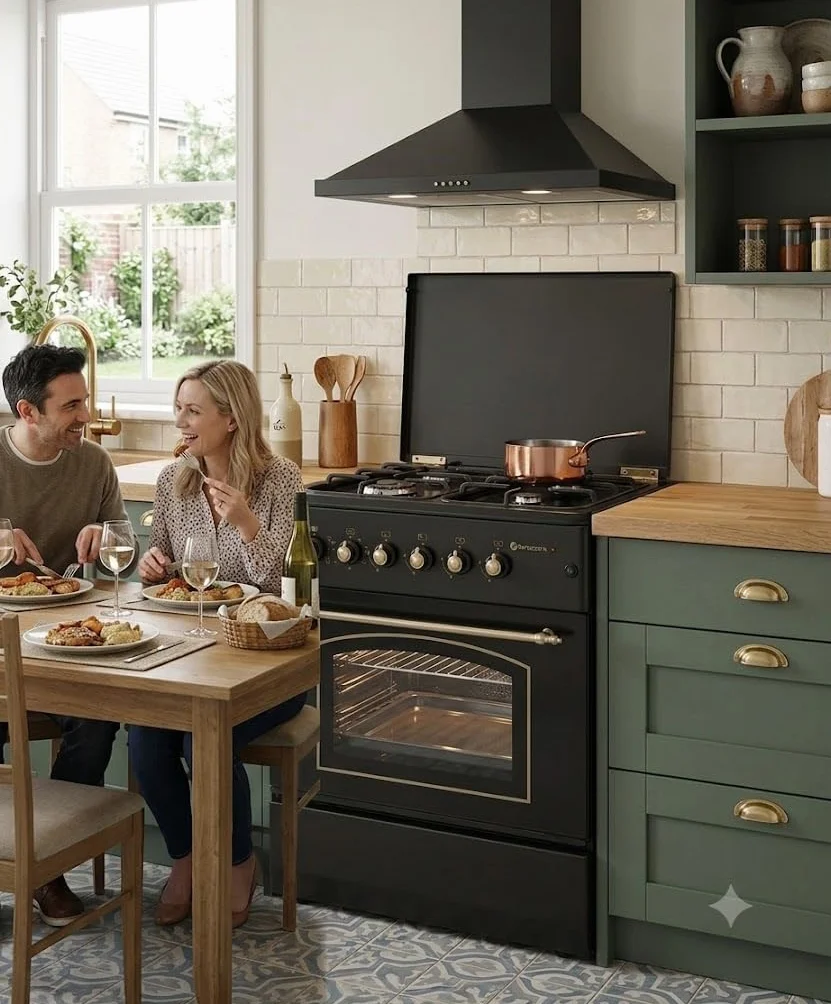 SOLTHERMIC F6S40E5RB Cocina Gas con Horno Eléctrico Turbo 60 cm 4 Fuegos Encendido Automático Horno Multifunción 60 L Negra